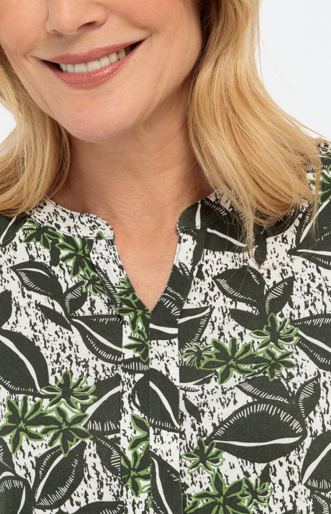 T-shirt met bladerprint, khaki