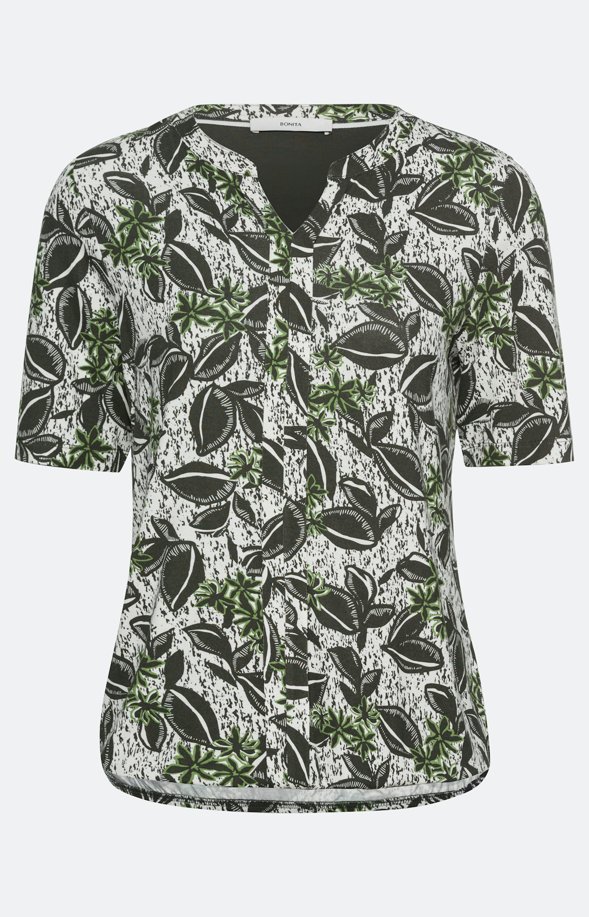 T-shirt met bladerprint, khaki