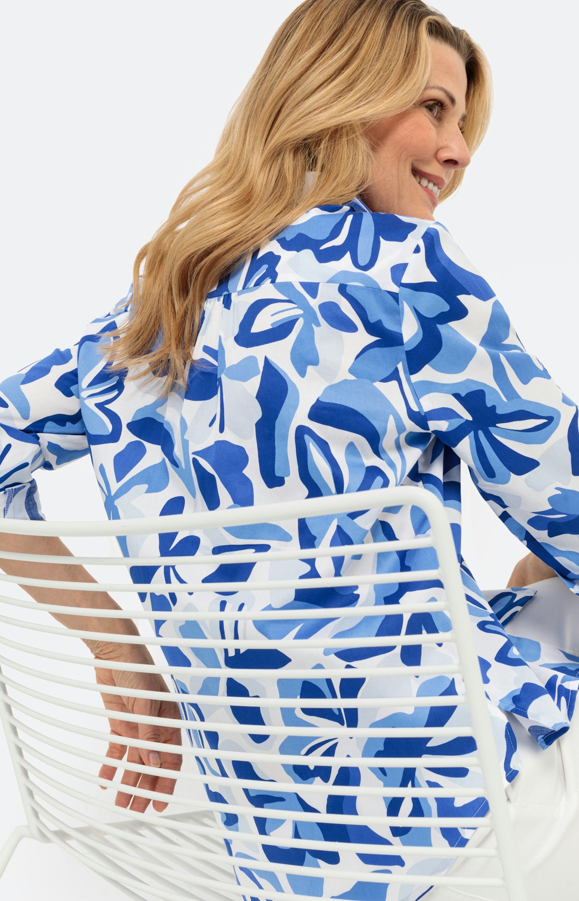 Overhemdblouse met bloemmotief, blauw