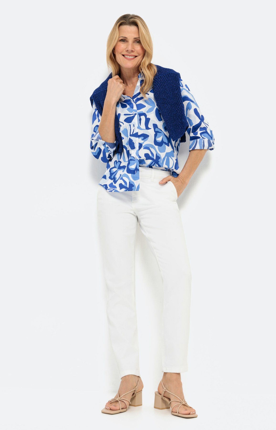 Overhemdblouse met bloemmotief, blauw