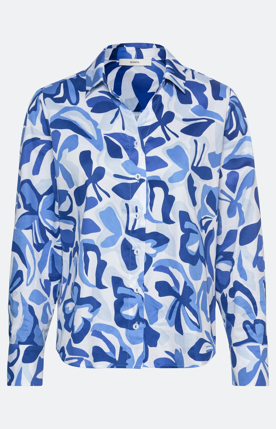 Overhemdblouse met bloemmotief, blauw
