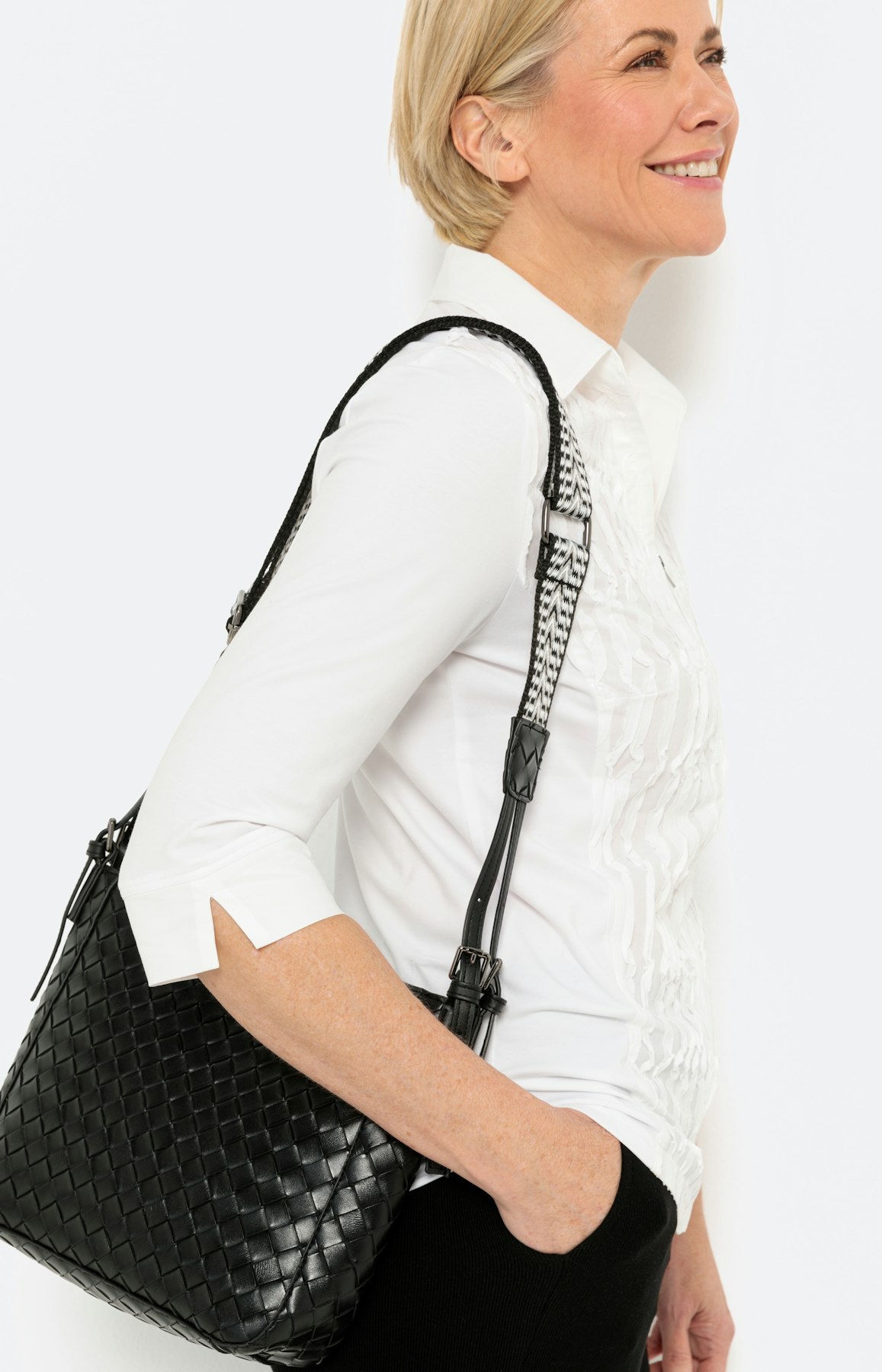 Cotton-blouse met plooien, wit