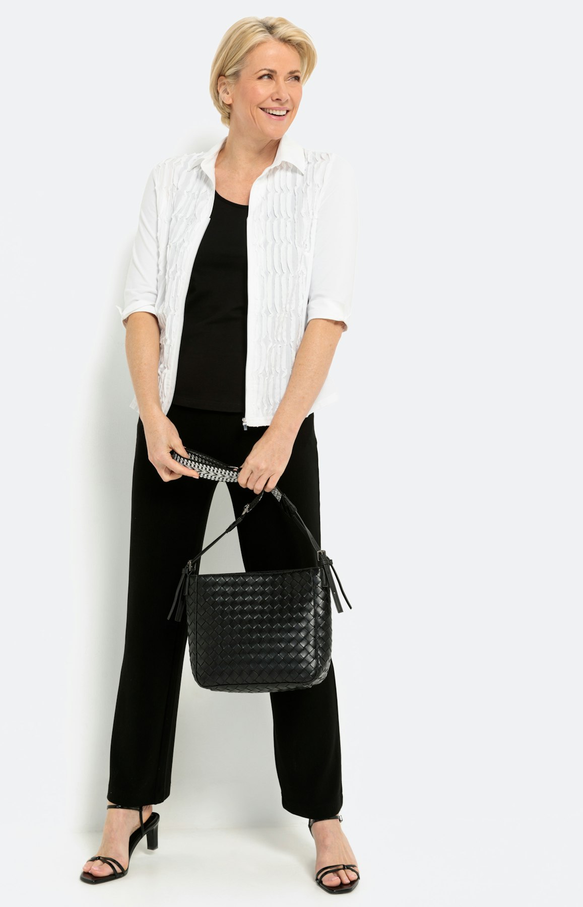 Cotton-blouse met plooien, wit