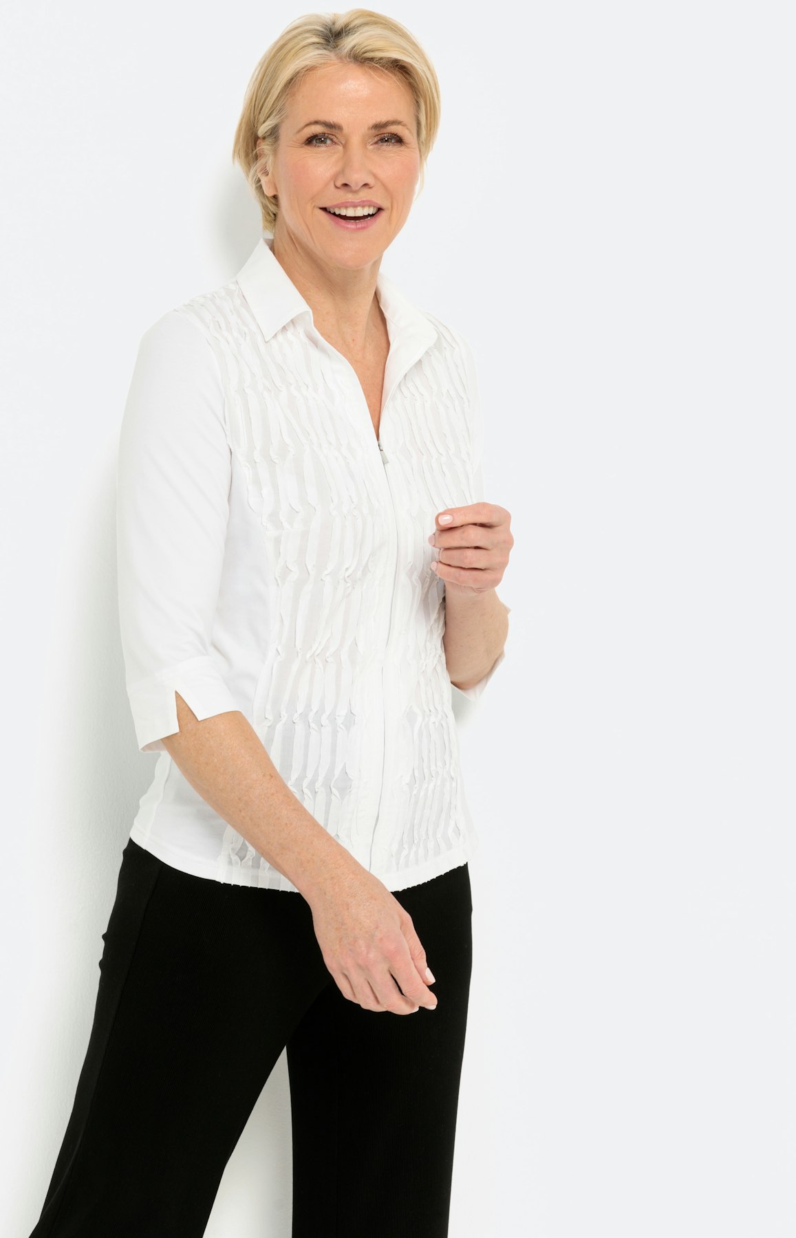 Cotton-blouse met plooien, wit