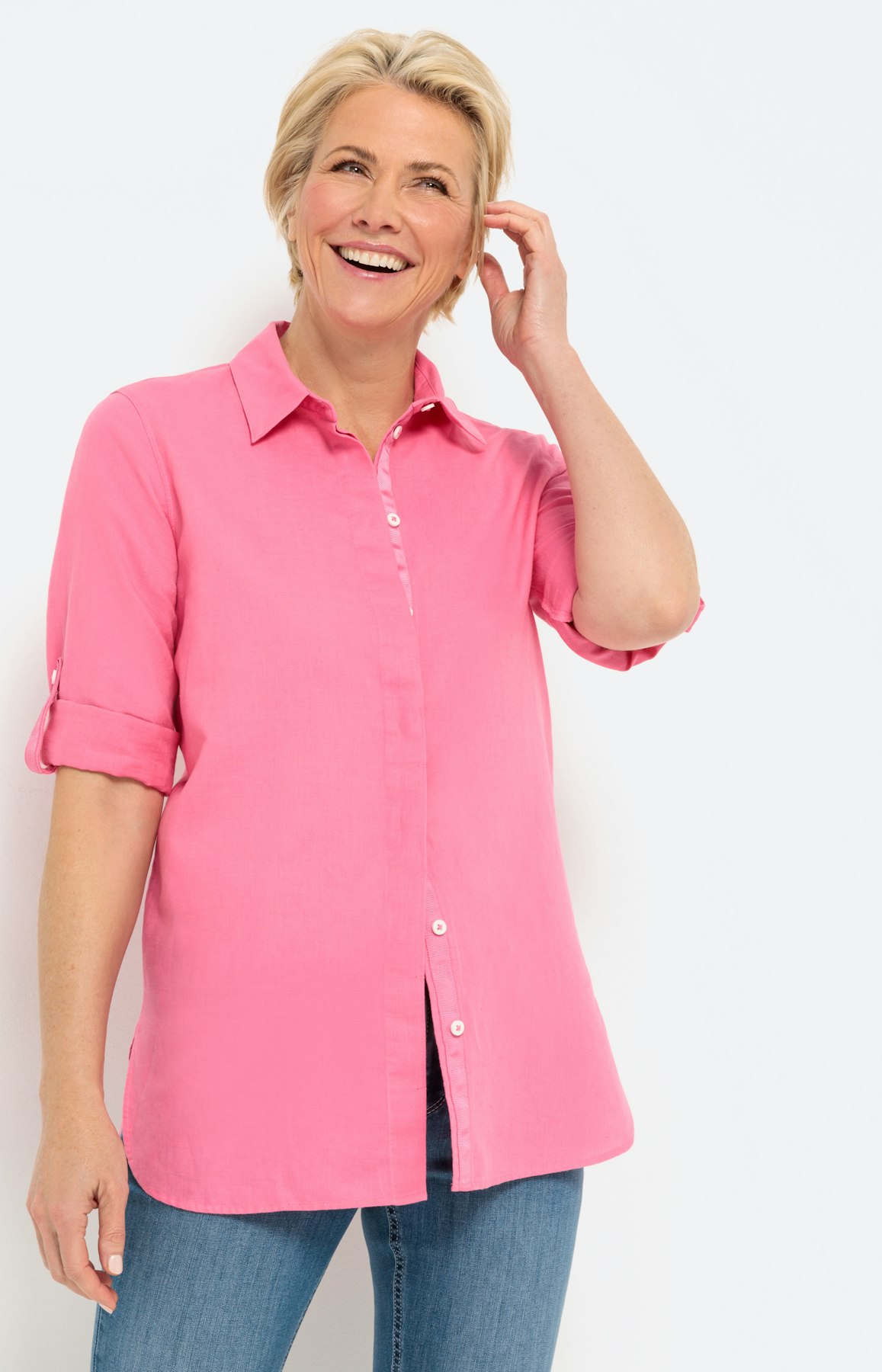Linnen mix overhemd blouse, pink