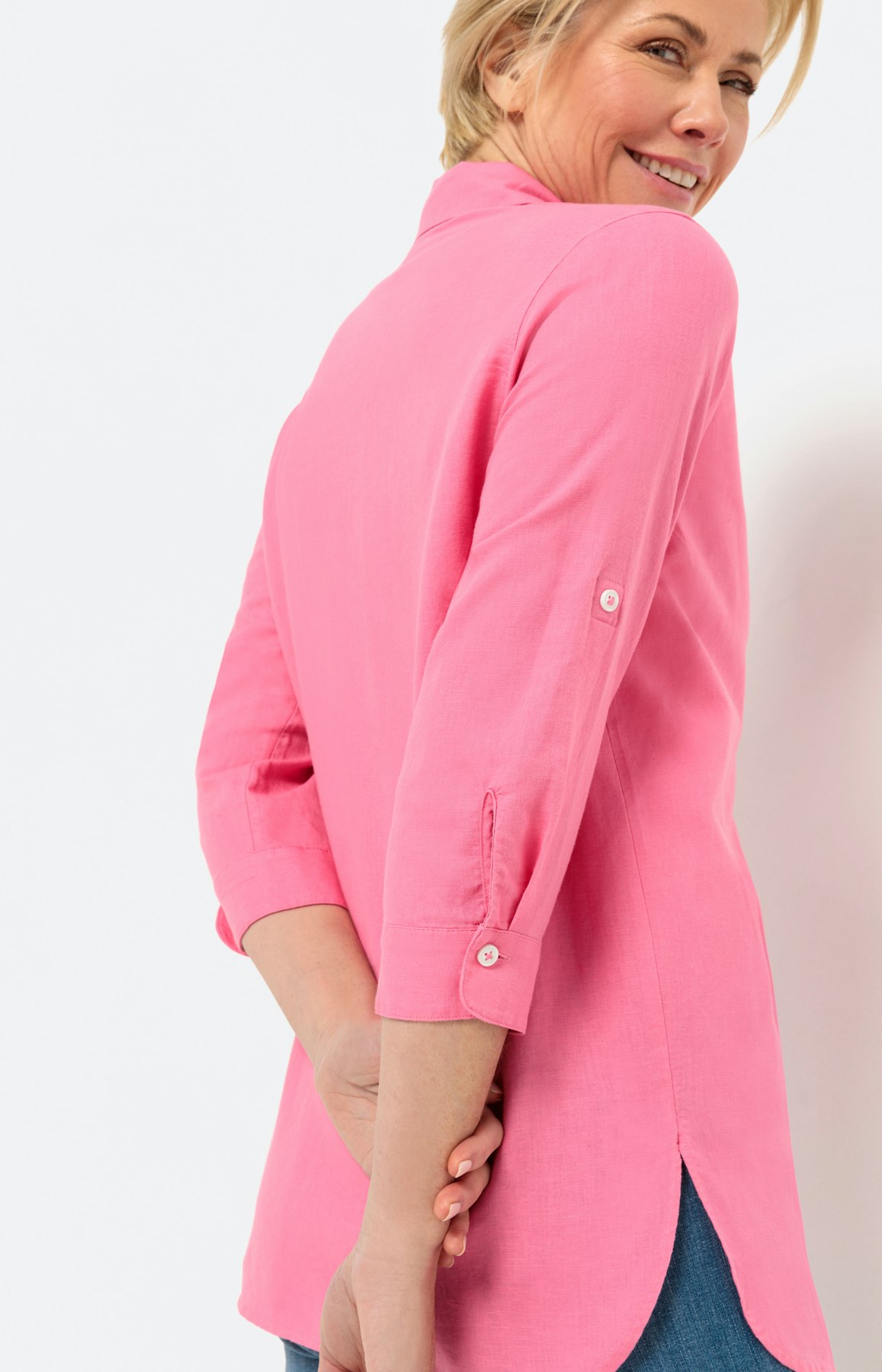 Linnen mix overhemd blouse, pink