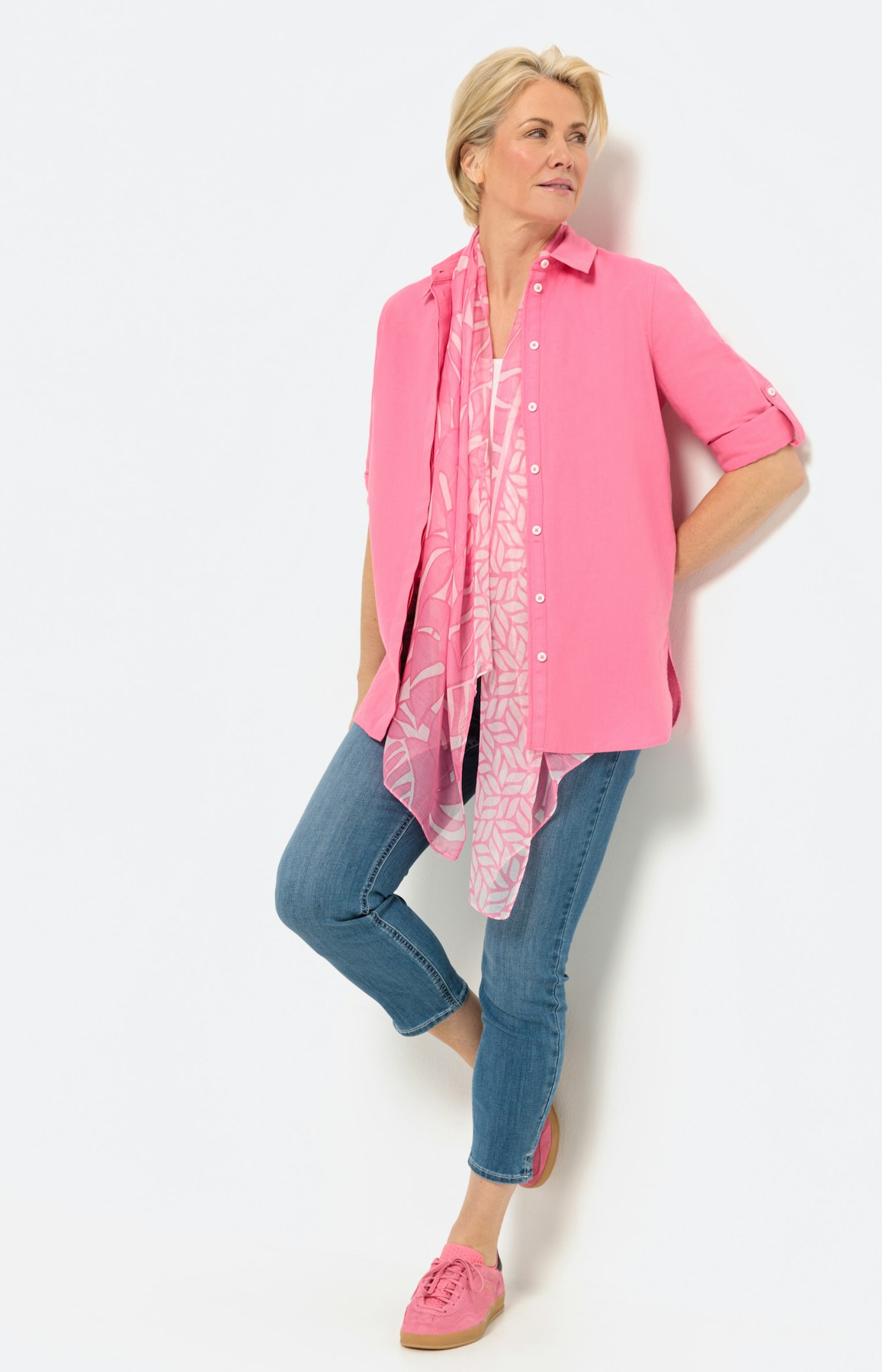 Linnen mix overhemd blouse, pink