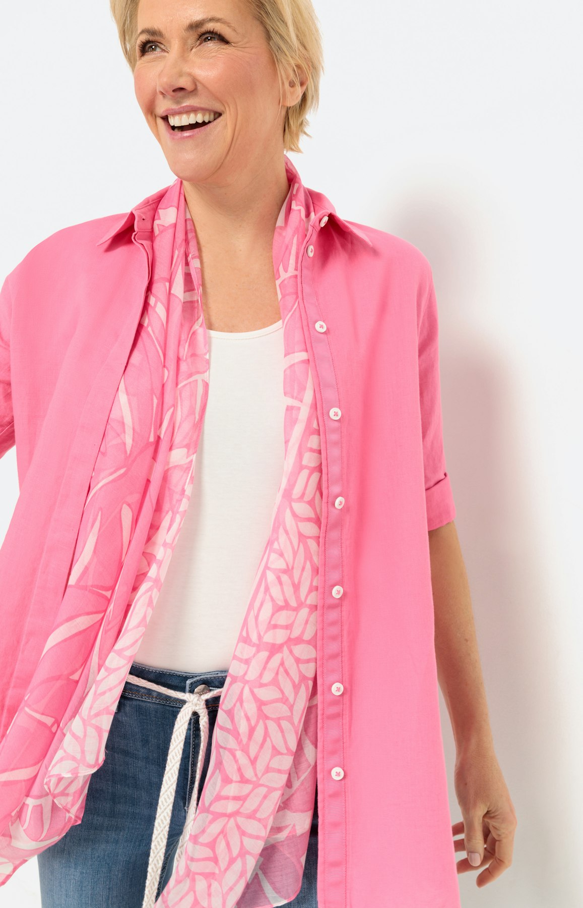 Linnen mix overhemd blouse, pink