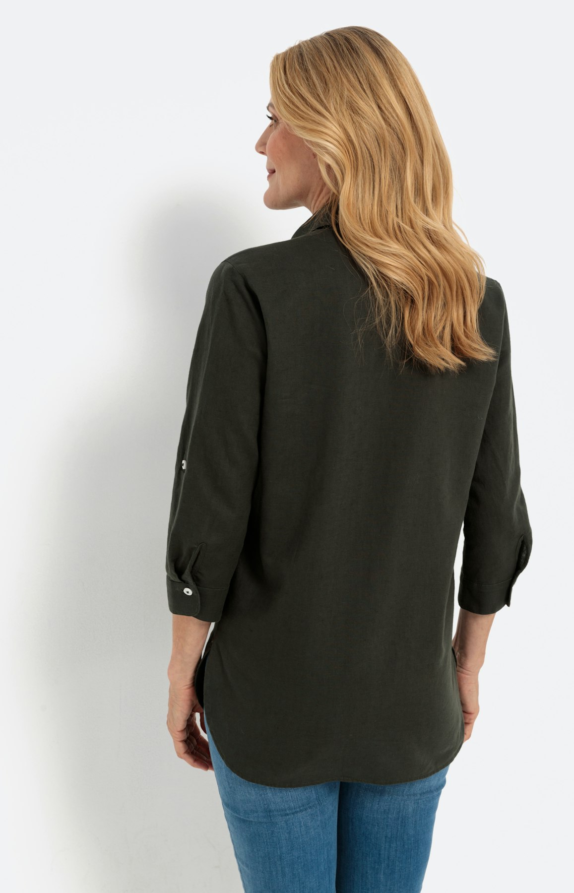 Linnen mix overhemd blouse, olive