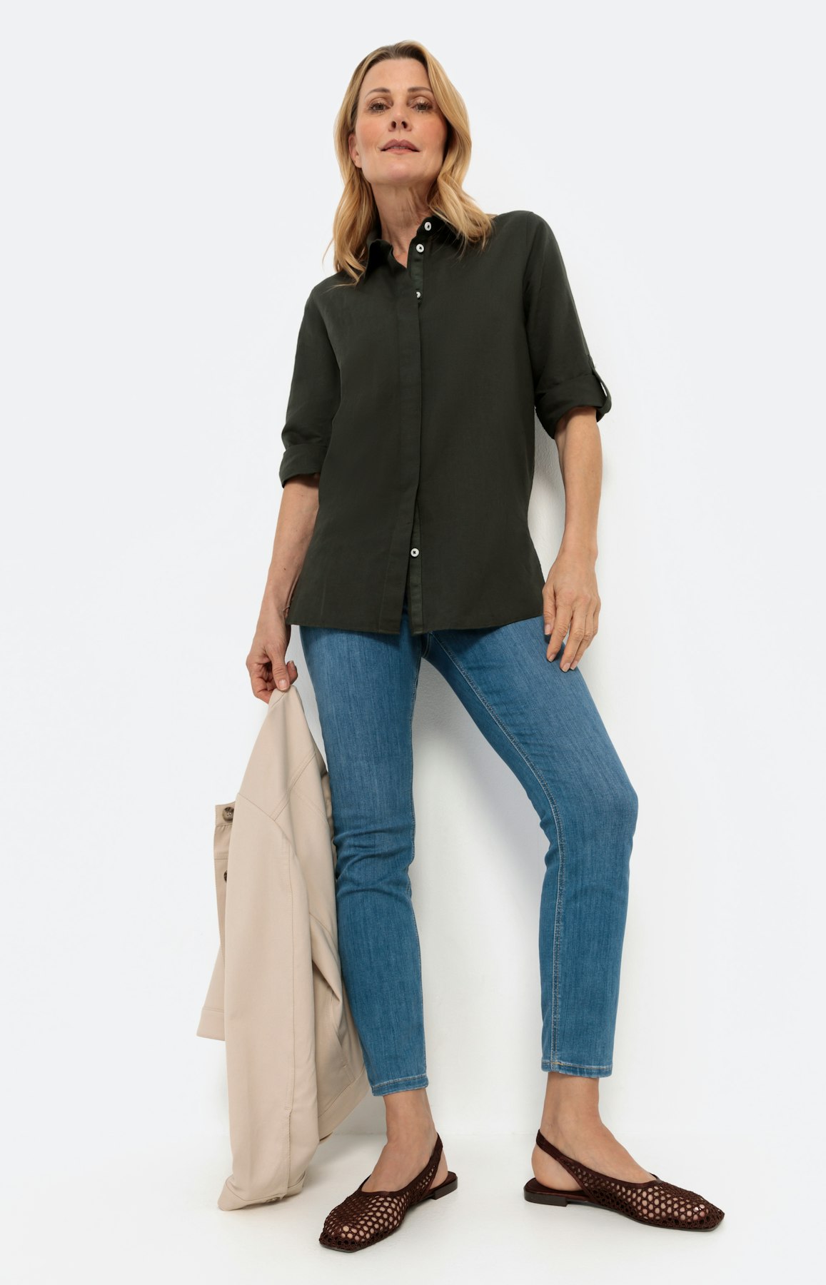 Linnen mix overhemd blouse, olive