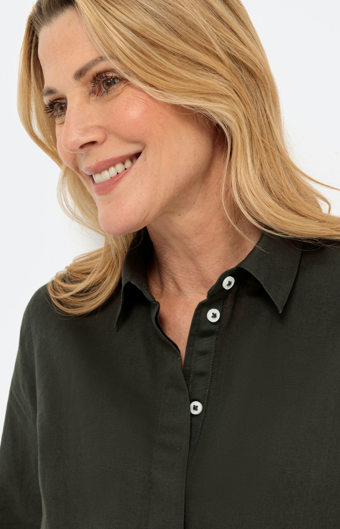 Linnen mix overhemd blouse, olive