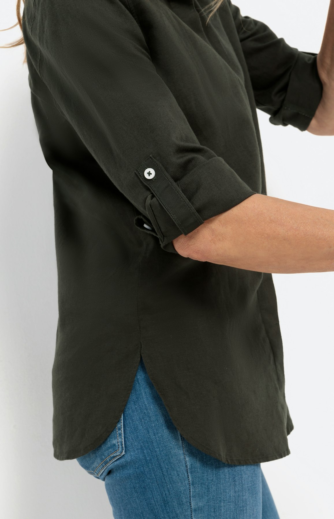 Linnen mix overhemd blouse, olive