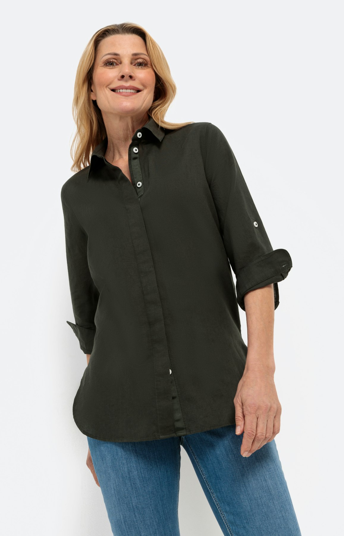 Linnen mix overhemd blouse, olive