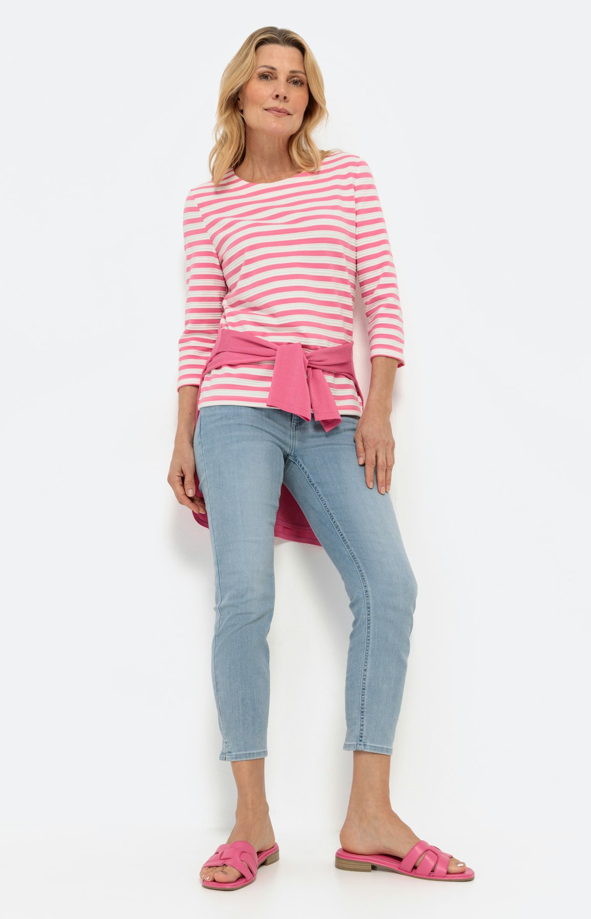 Streifen Sweatshirt mit Struktur, pink