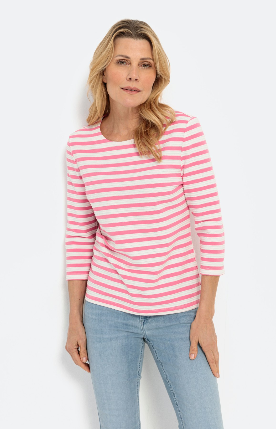 Streifen Sweatshirt mit Struktur, pink