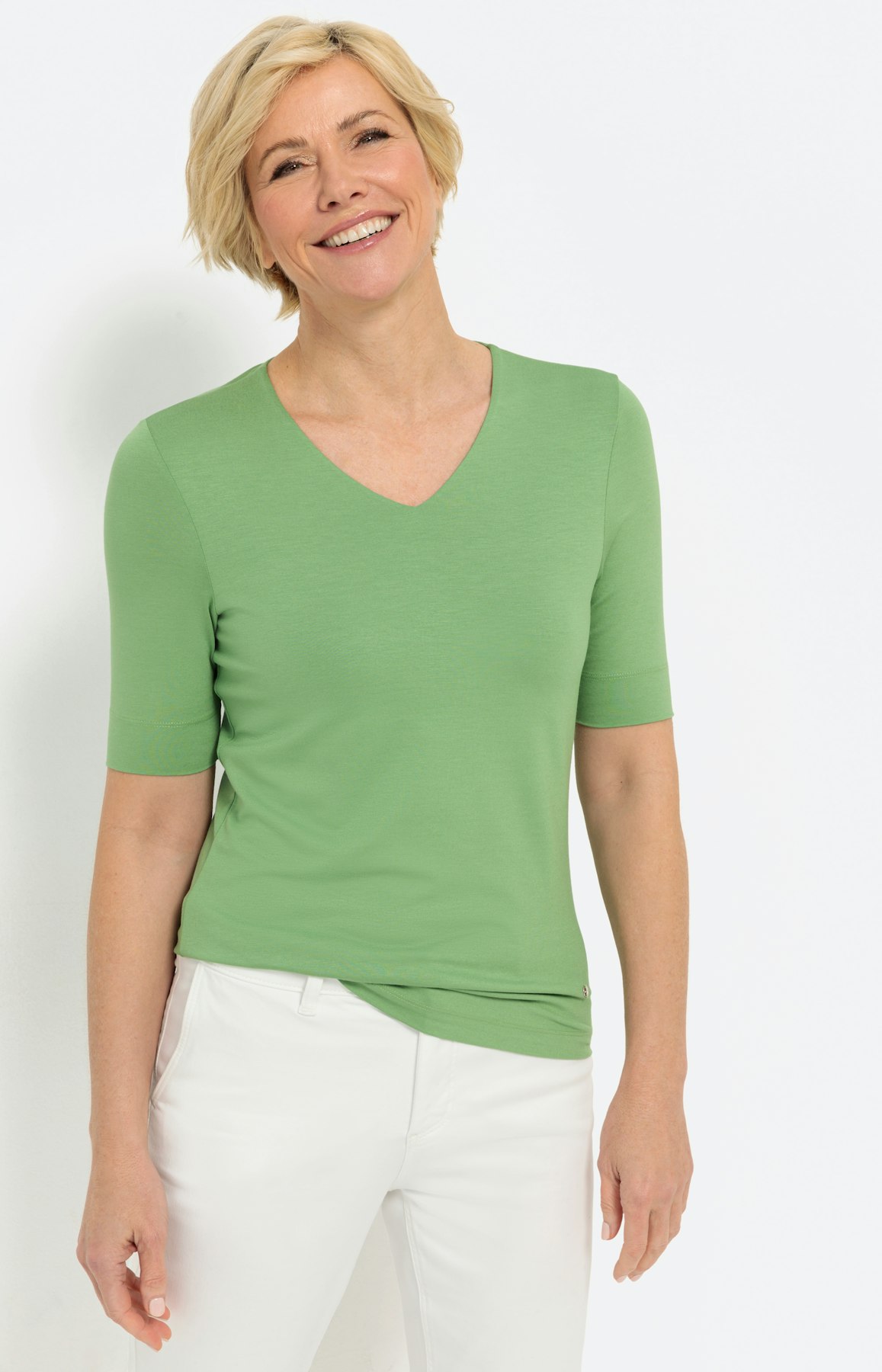 Basic T-Shirt mit V-Ausschnitt, grün