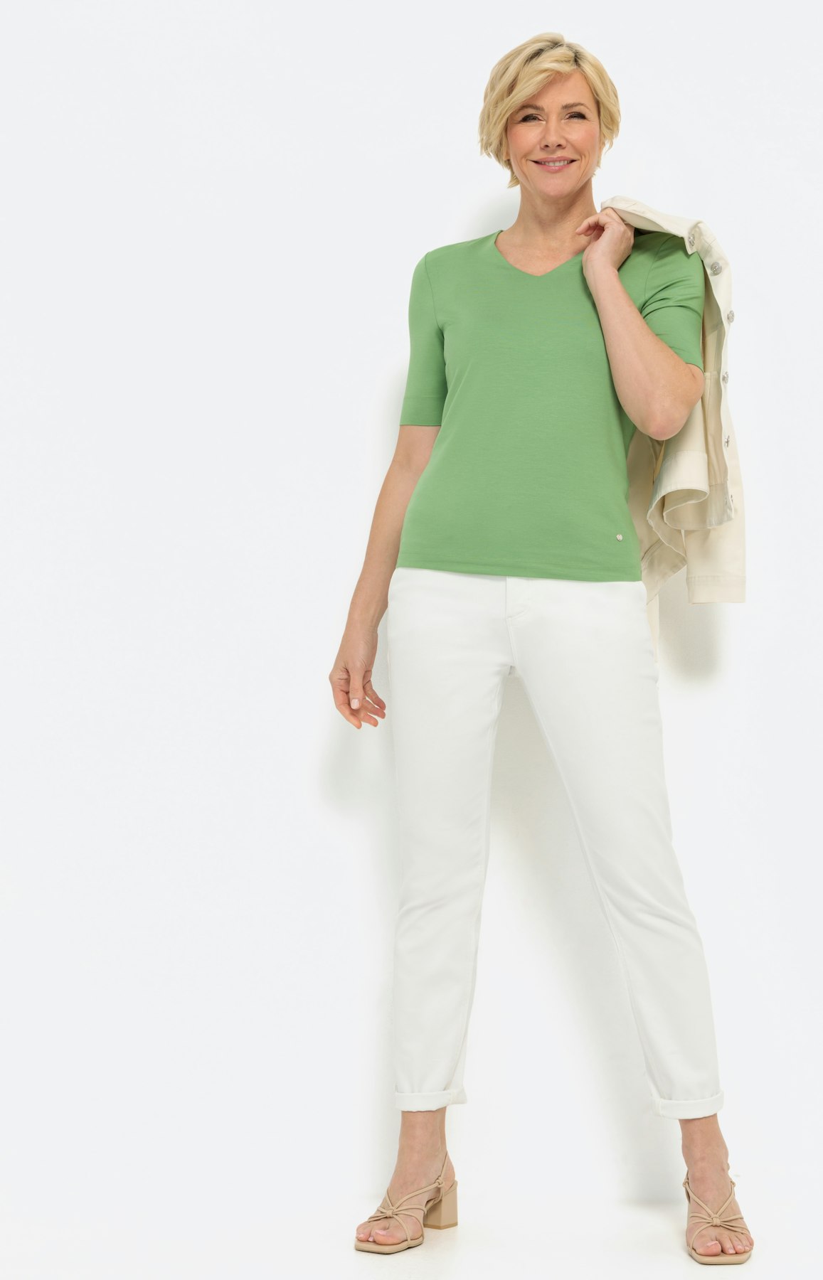 Basic T-Shirt mit V-Ausschnitt, grün