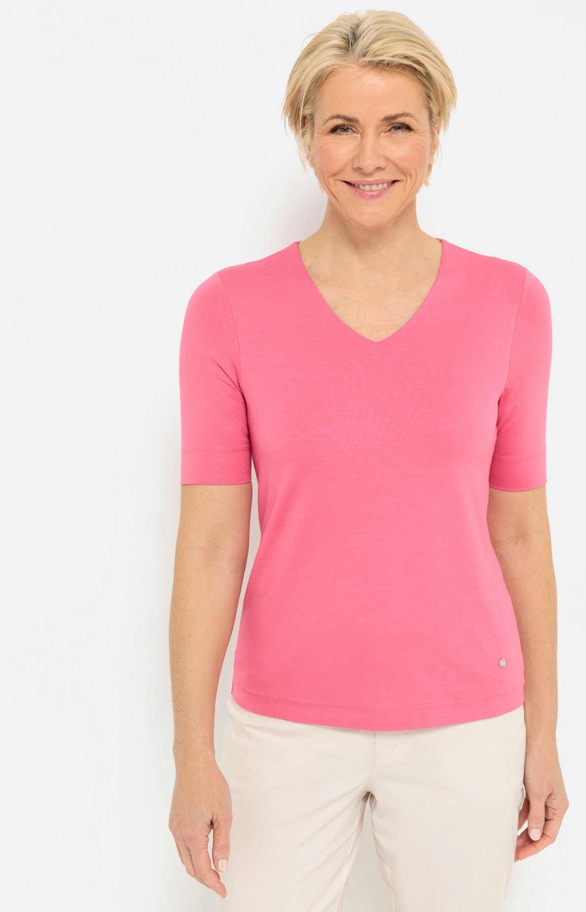 Basic Tshirt met V-hals, roze