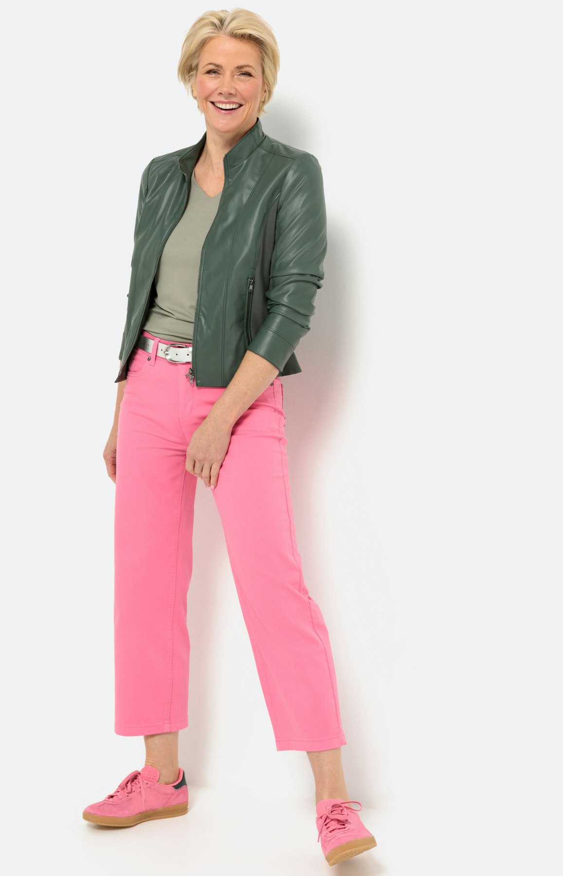 Basic T-Shirt mit V-Ausschnitt, salbei