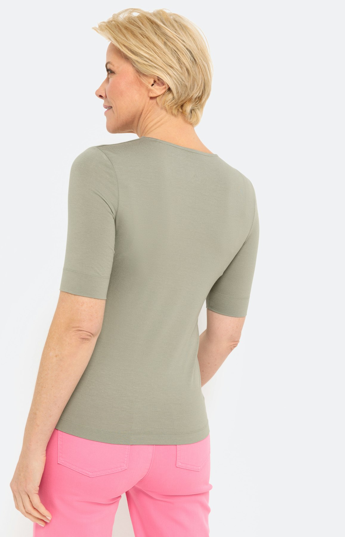 Basic T-Shirt mit V-Ausschnitt, salbei