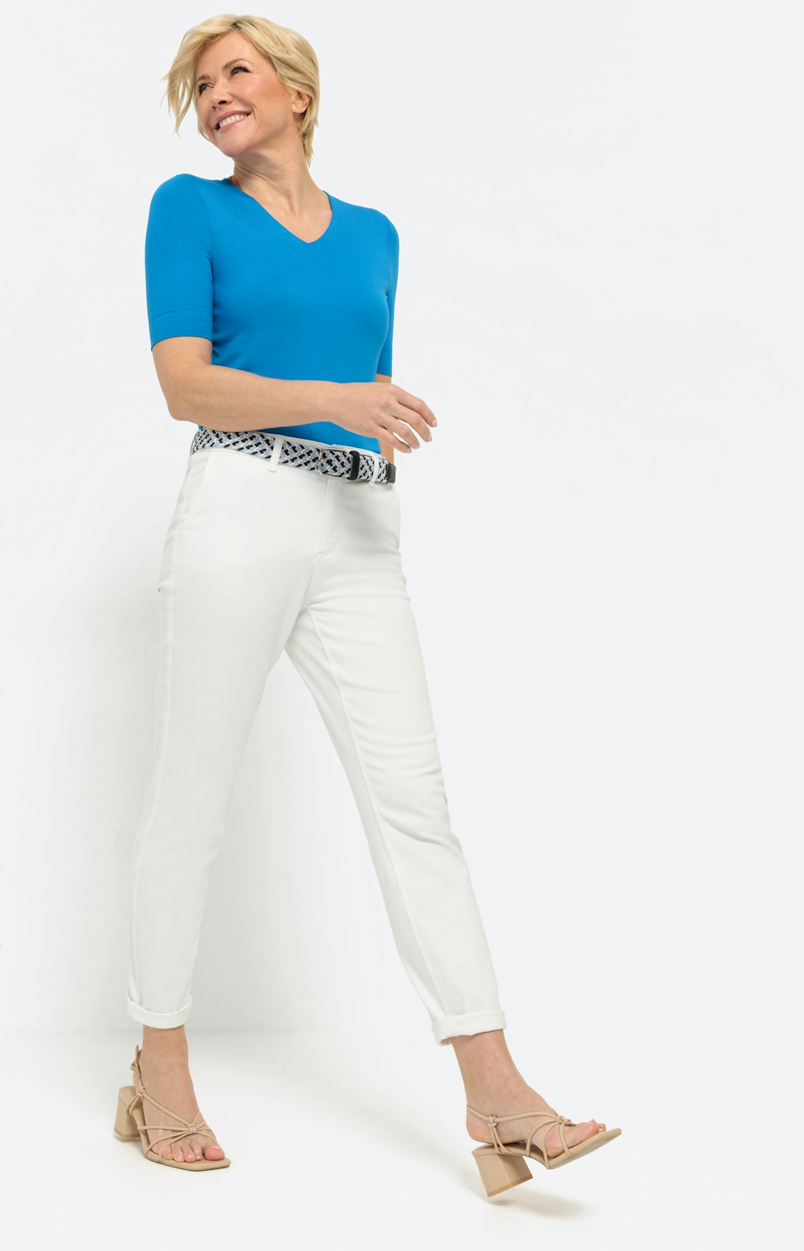 Basic T-Shirt mit V-Ausschnitt, blau