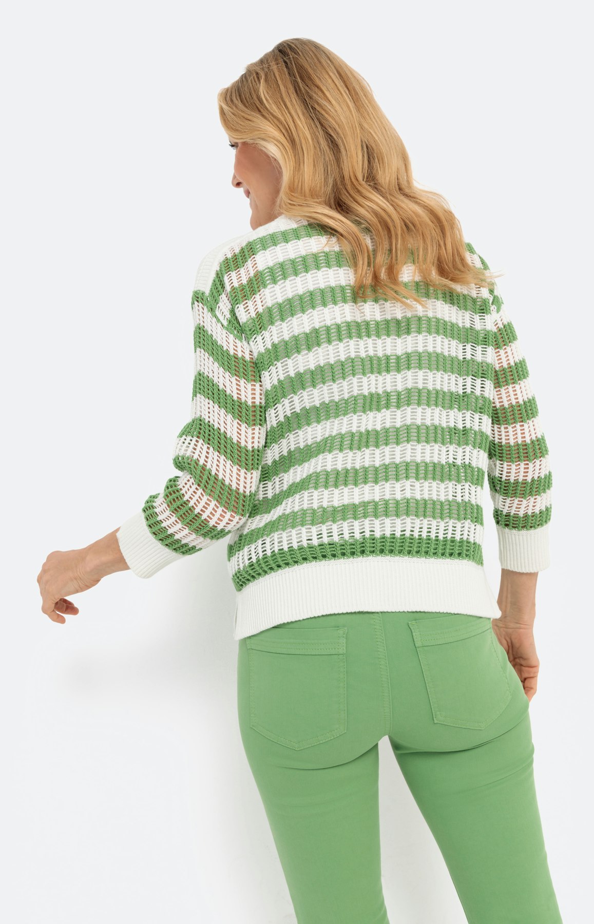 Cotton trui met strepen, groen