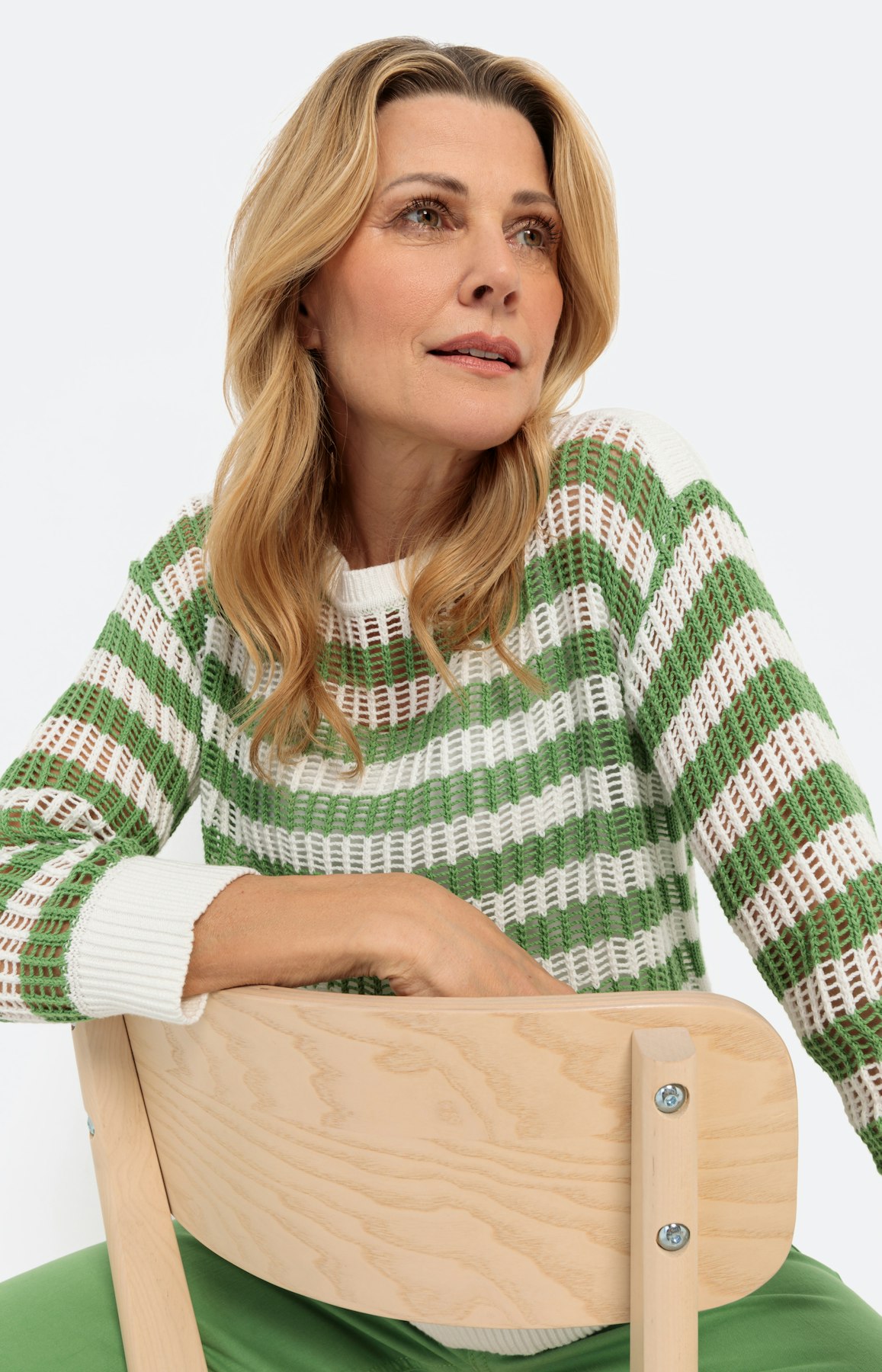 Cotton trui met strepen, groen