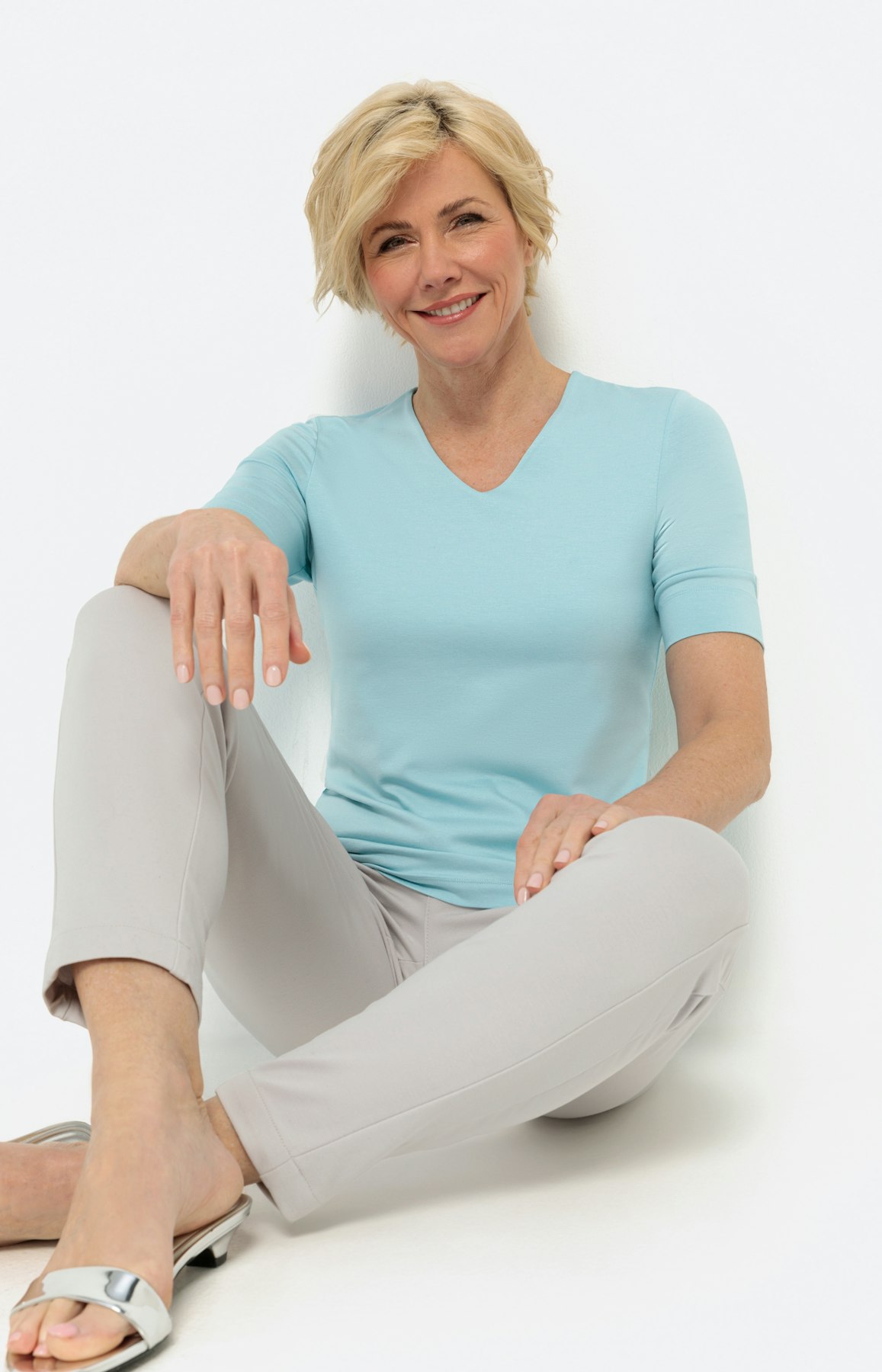 Basis Shirt mit V-Ausschnitt, türkis