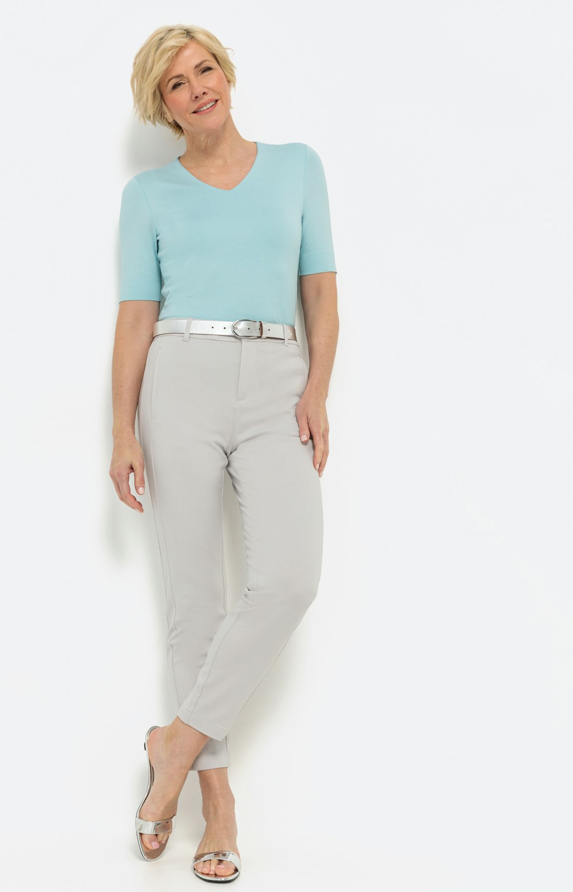 Basis Shirt mit V-Ausschnitt, türkis