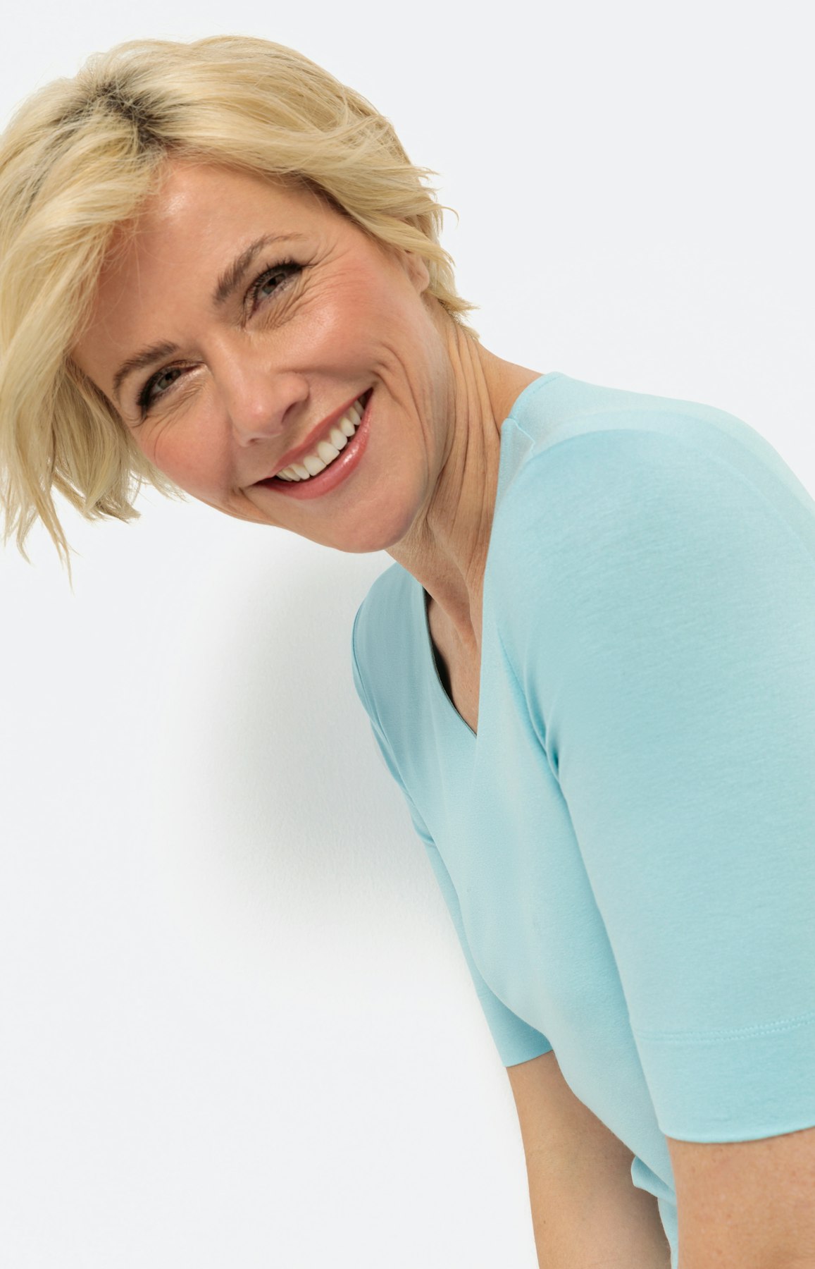 Basis Shirt mit V-Ausschnitt, türkis