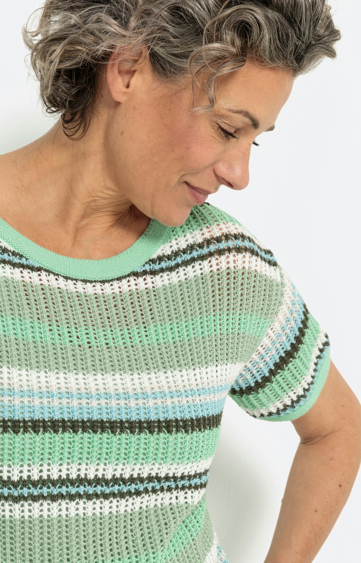 Streifen 1/2 Arm Pullover, maigrün