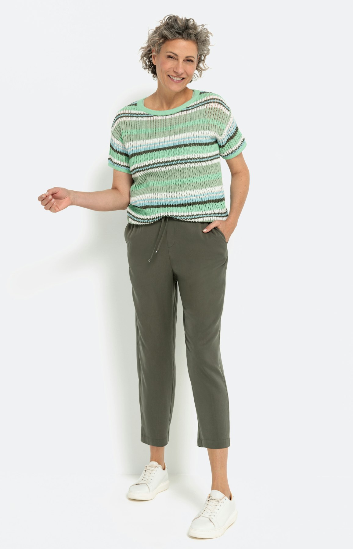 Streifen 1/2 Arm Pullover, maigrün