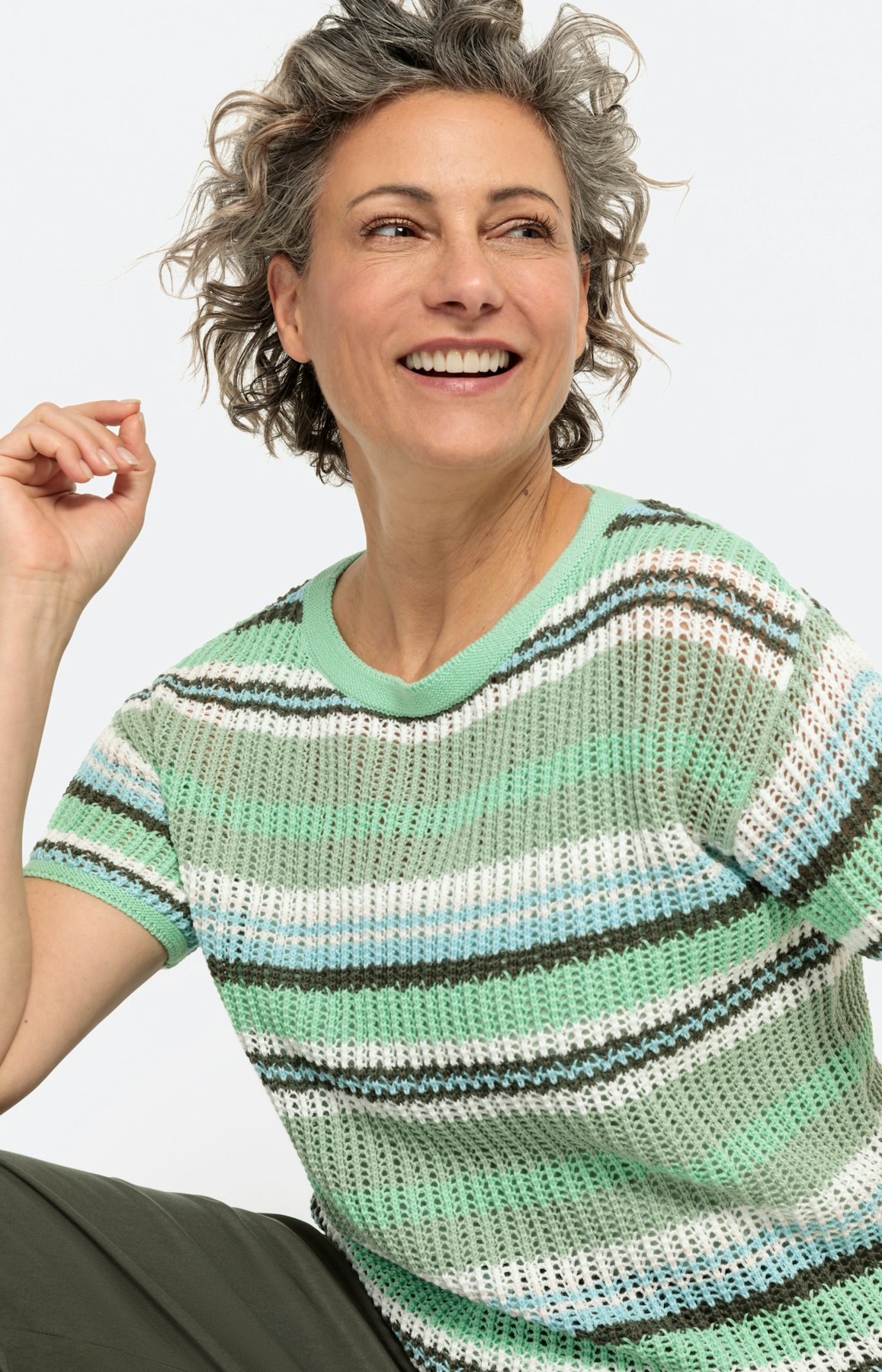 Streifen 1/2 Arm Pullover, maigrün