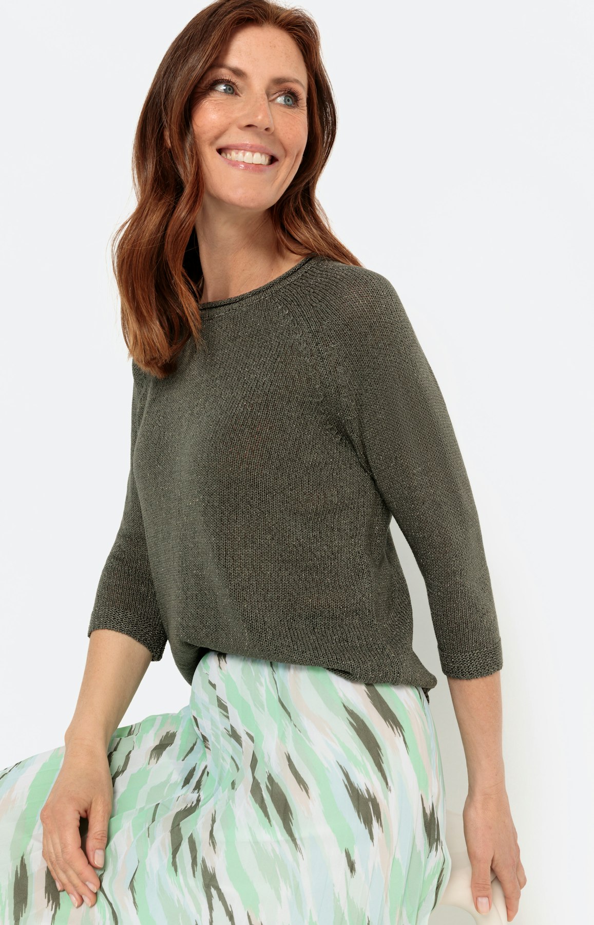 Pullover mit 3/4-Raglanärmel, uni khaki