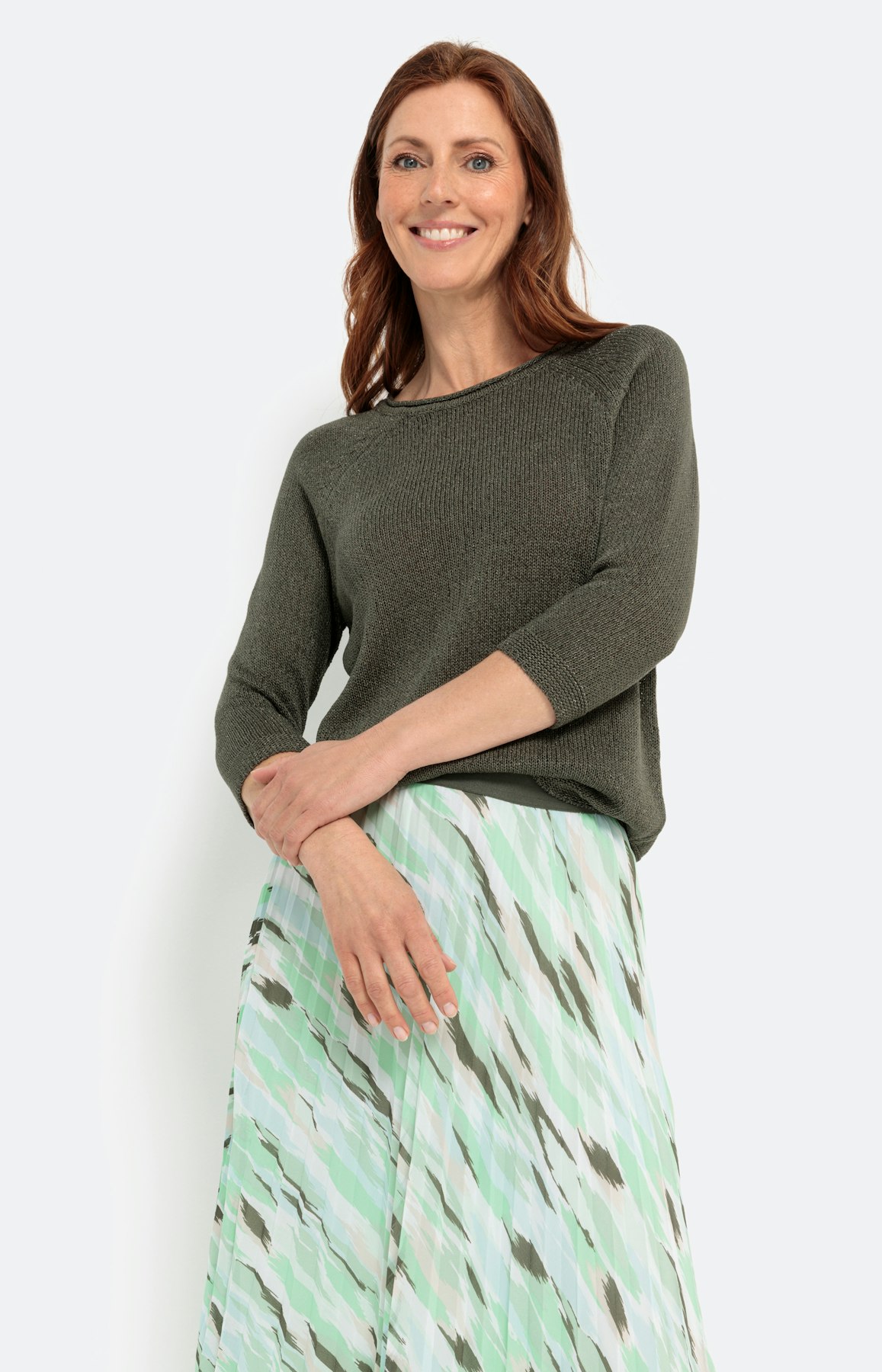 Pullover mit 3/4-Raglanärmel, uni khaki