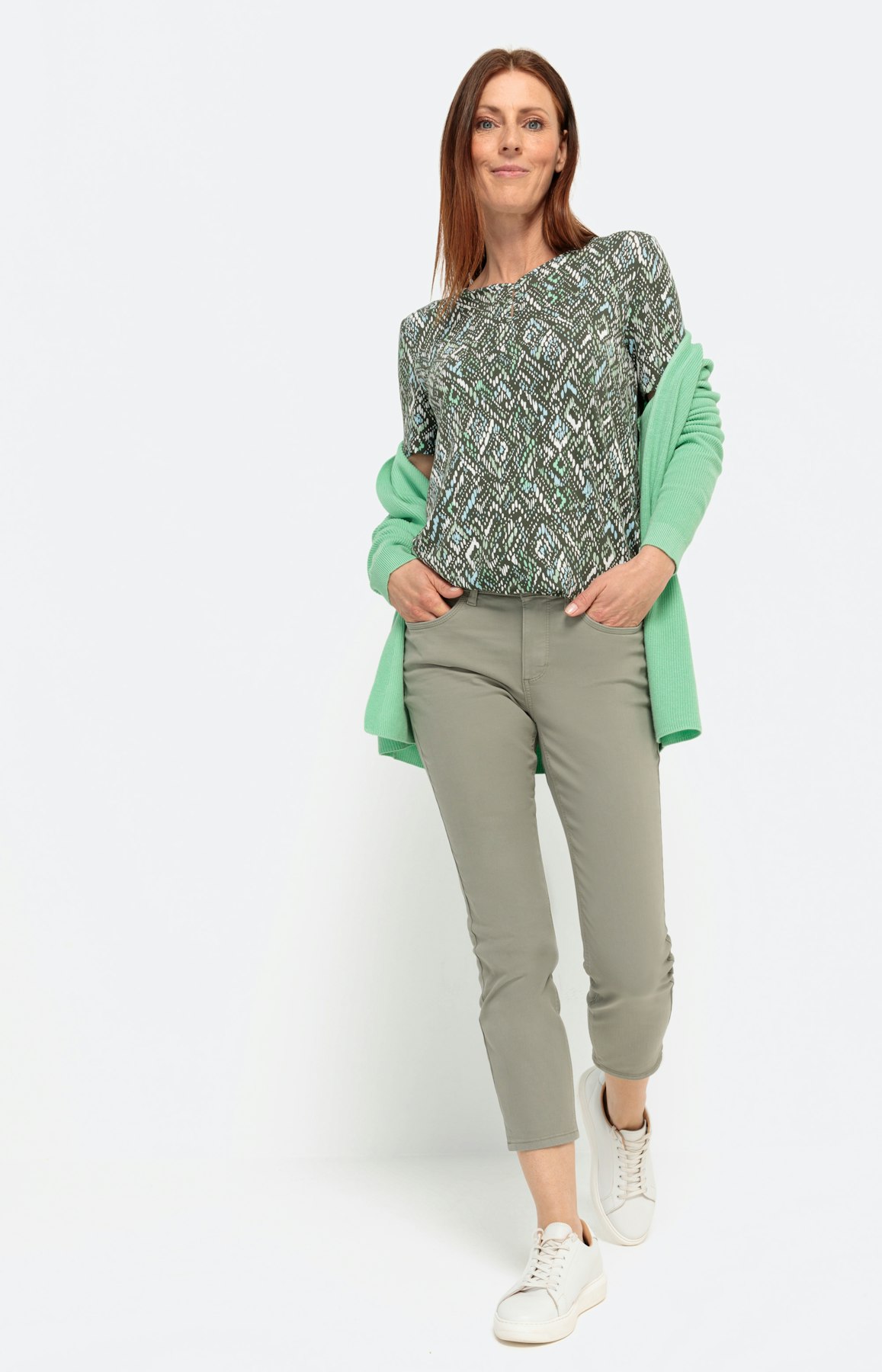 Viscose t-shirt met print, khaki