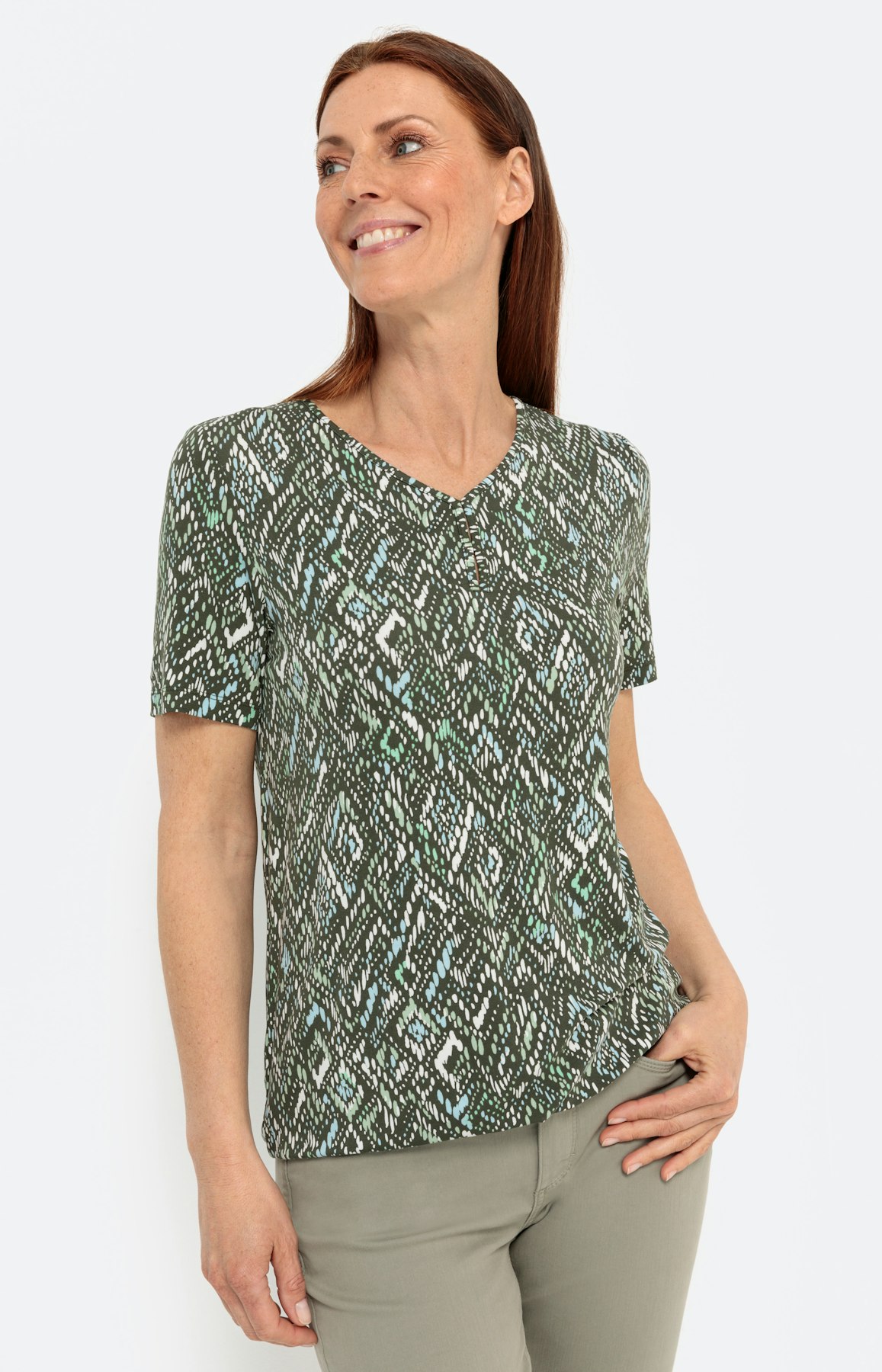 Viscose t-shirt met print, khaki
