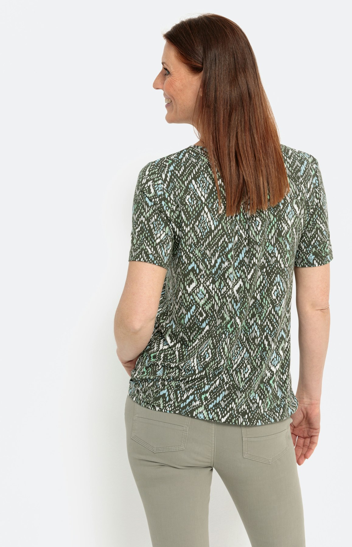 Viscose t-shirt met print, khaki