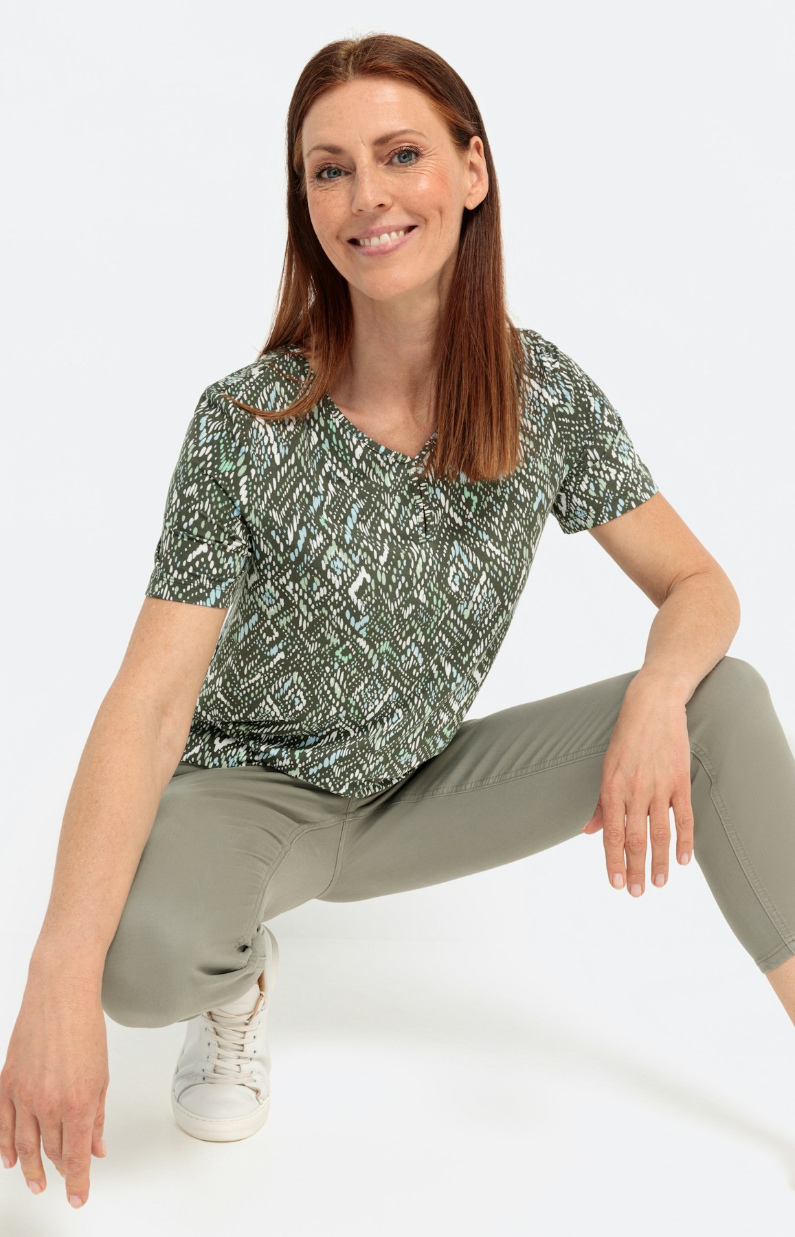 Viscose t-shirt met print, khaki