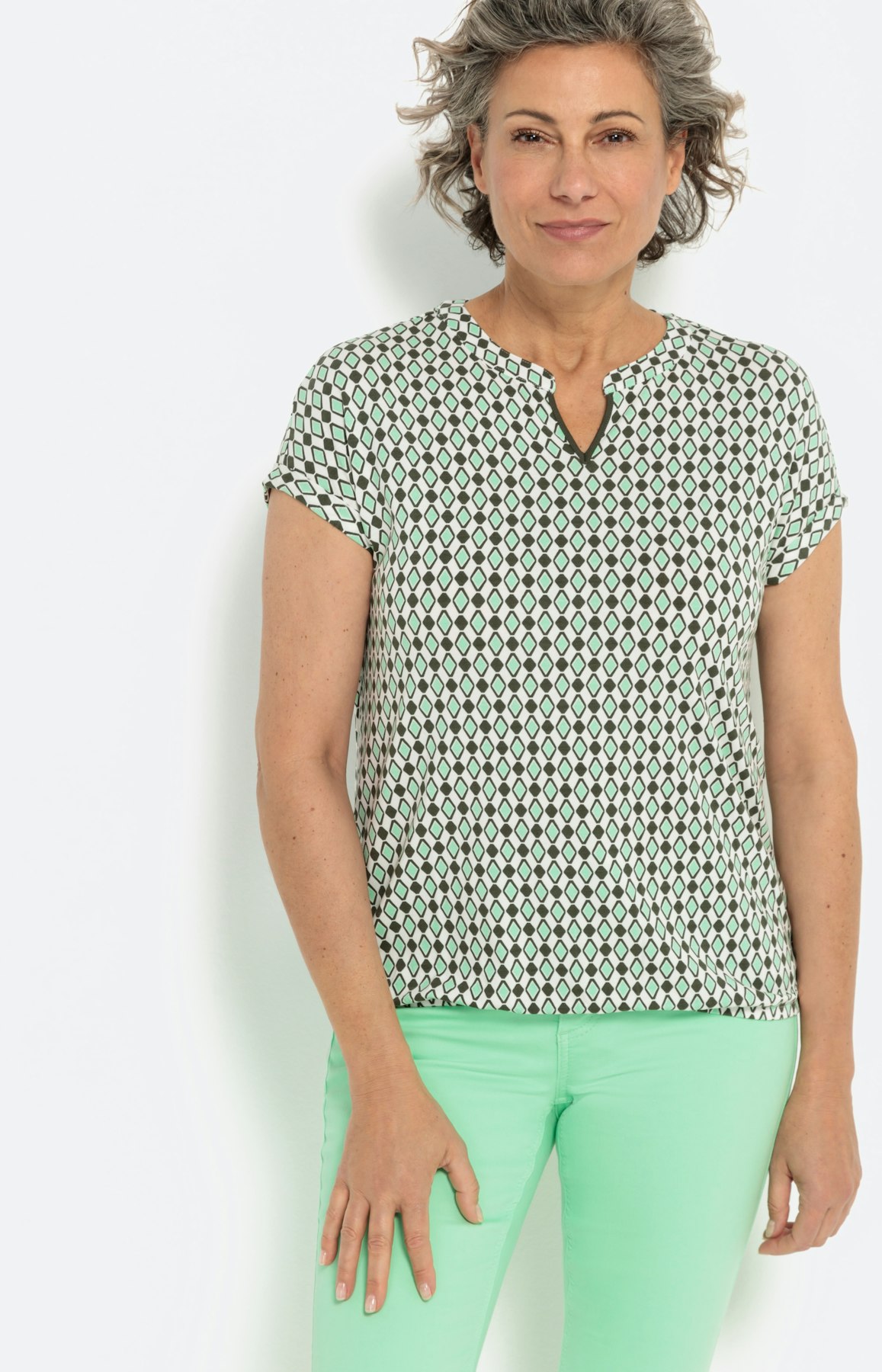 T-shirt met minimal-motief, khaki groen