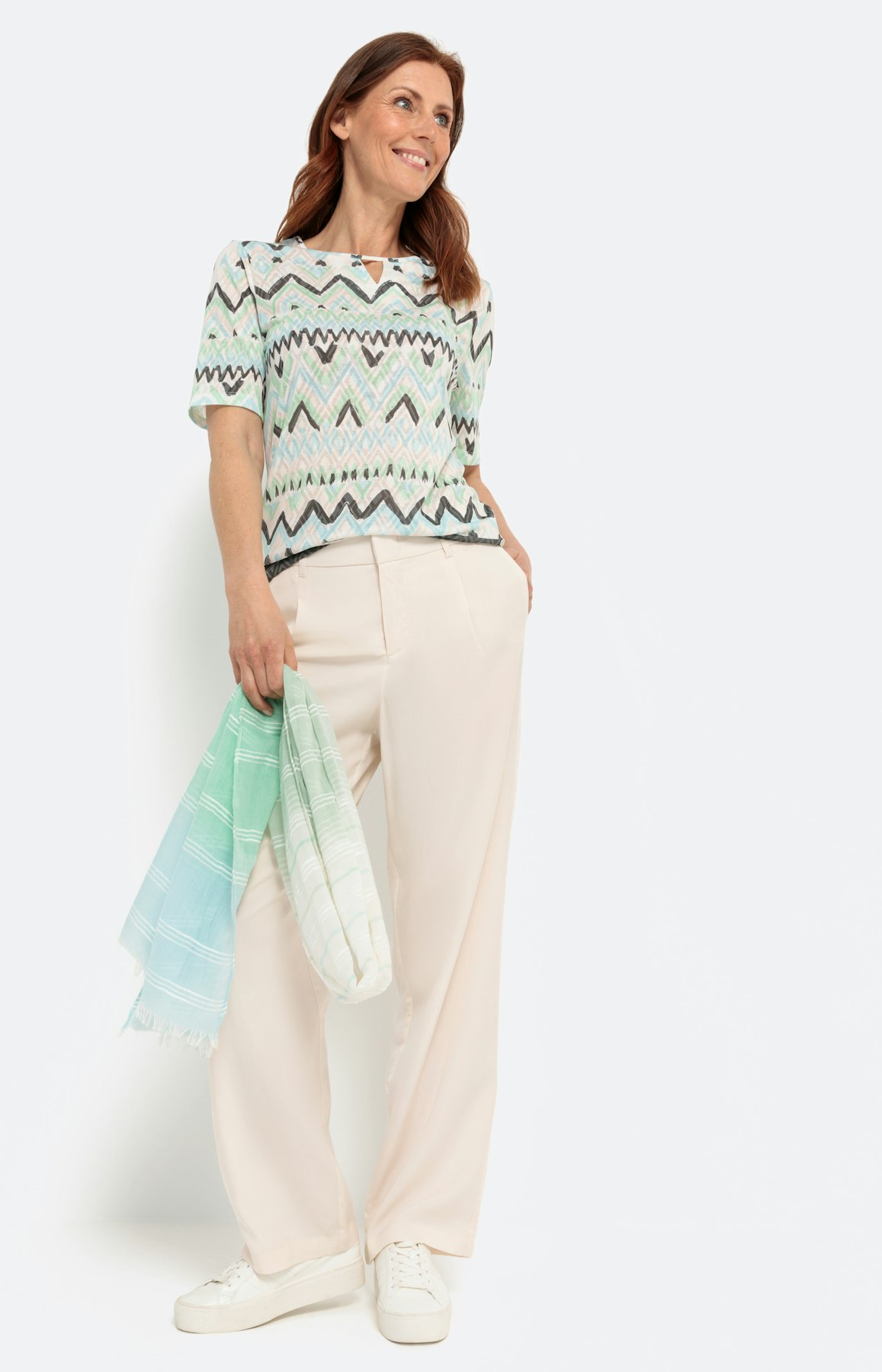 T-shirt met zigzagmotief, khaki groen