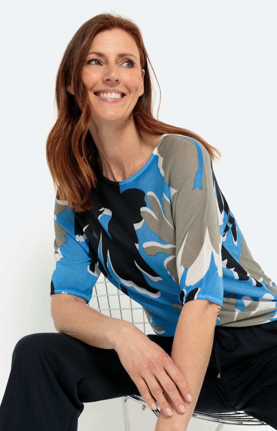 1/2 mouw Trui met bloemenprint, aqua