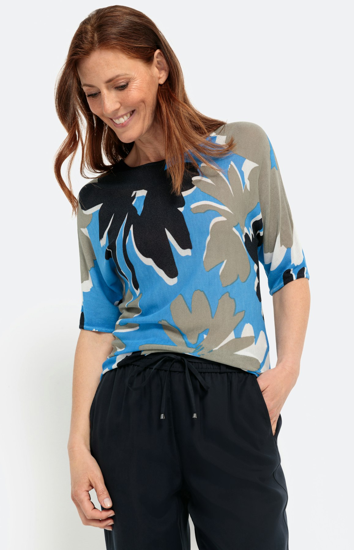 1/2 mouw Trui met bloemenprint, aqua