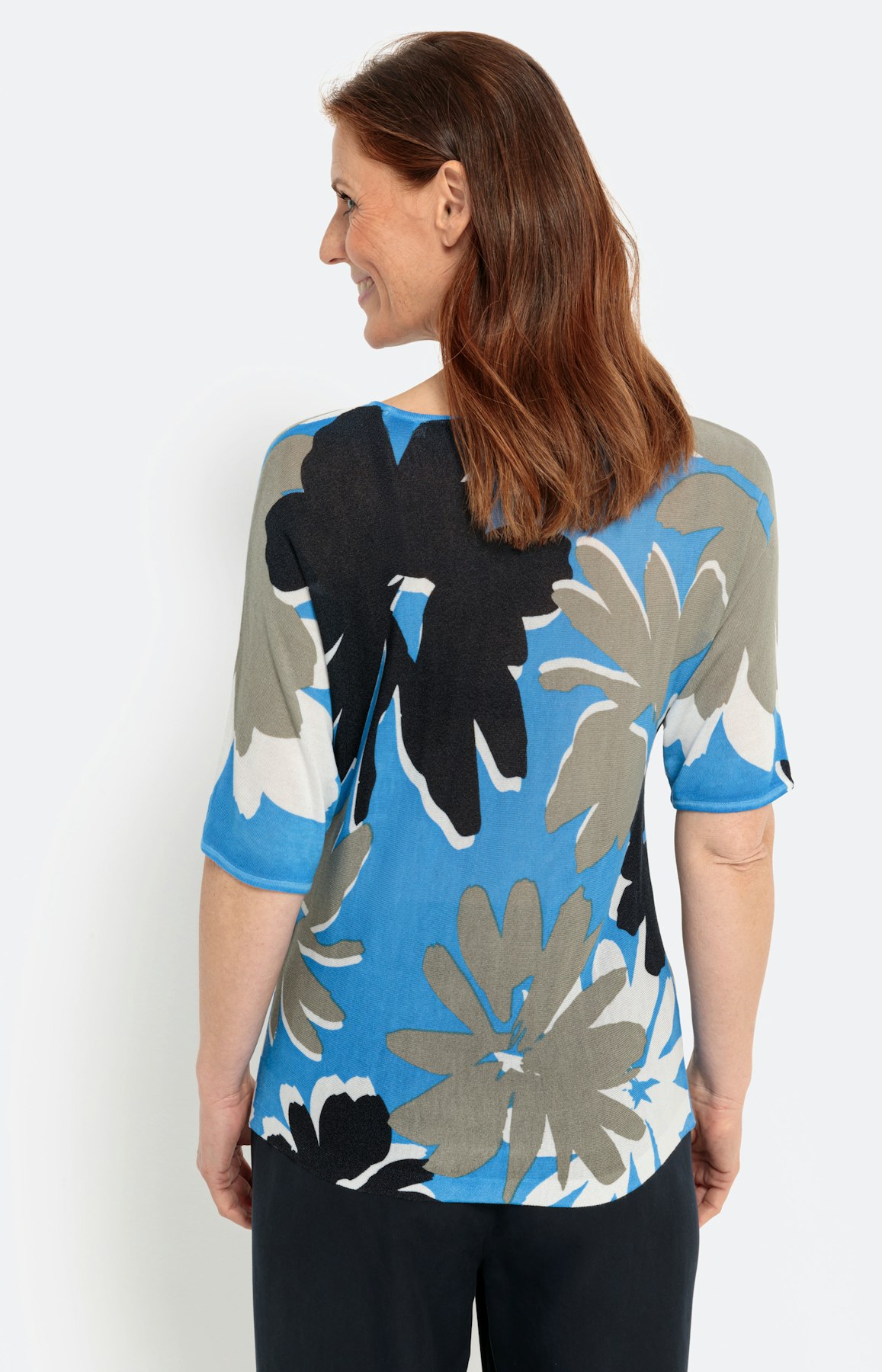 1/2 mouw Trui met bloemenprint, aqua