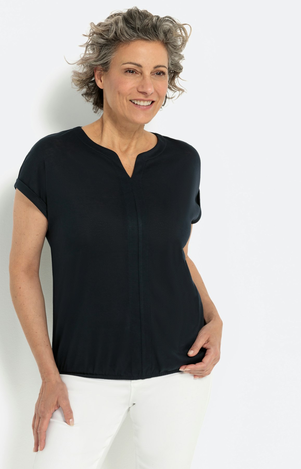 T-Shirt mit Elastiksaum, navi