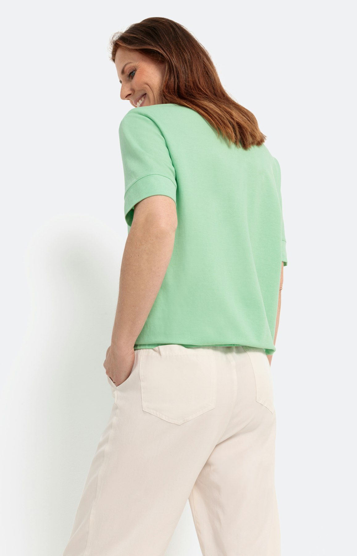 Shirt met rubber tailleband, maigroen