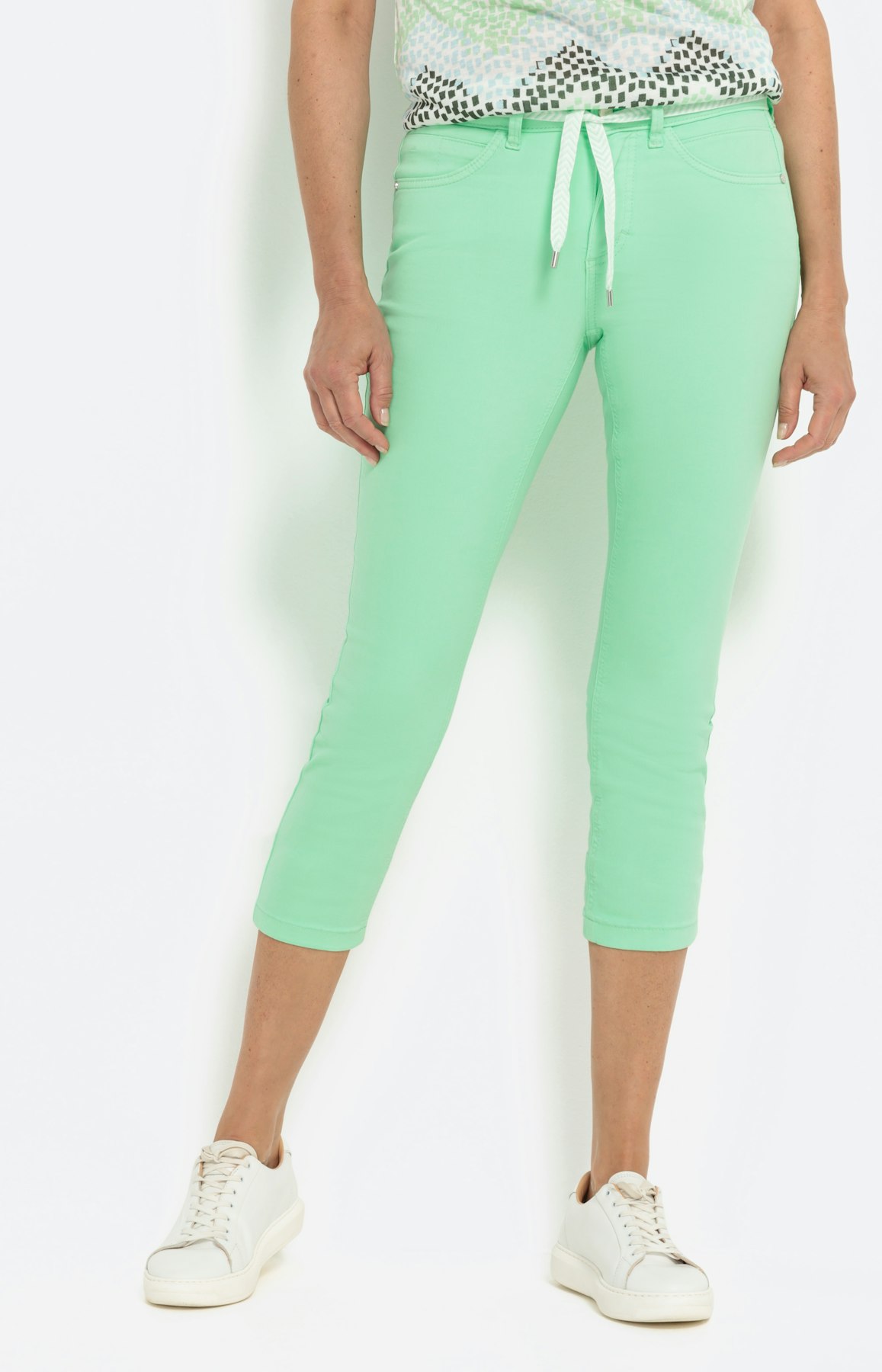 Capribroek, stretch-denim, lichtgroen