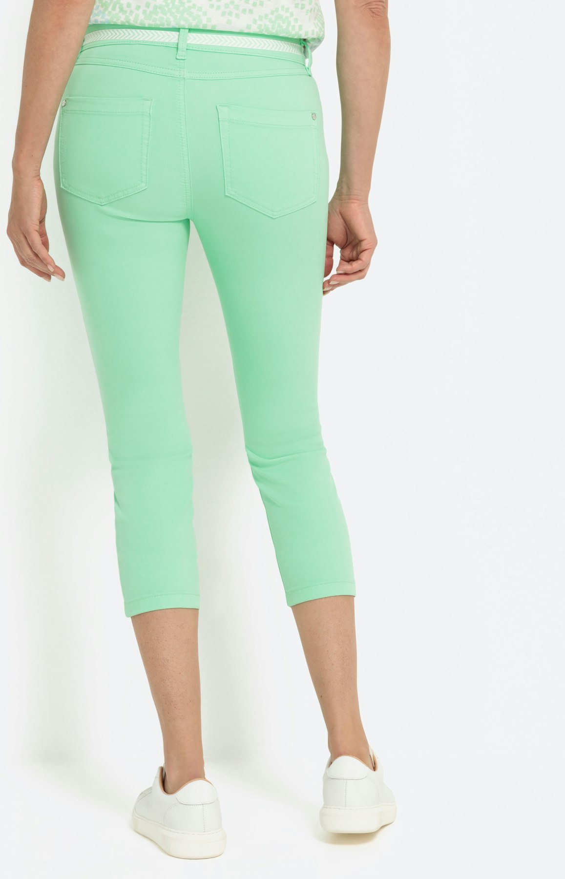 Capribroek, stretch-denim, lichtgroen