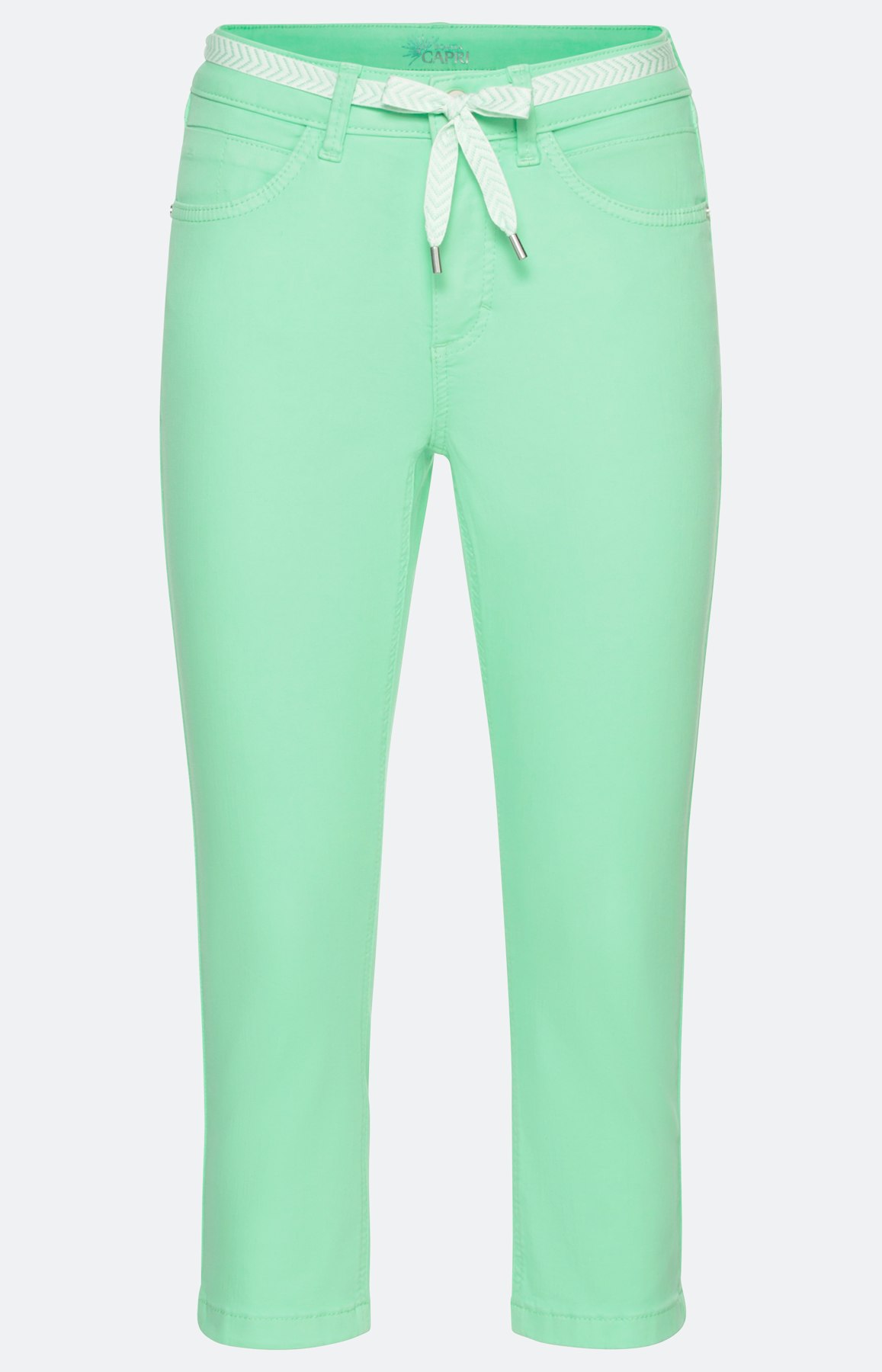 Capribroek, stretch-denim, lichtgroen
