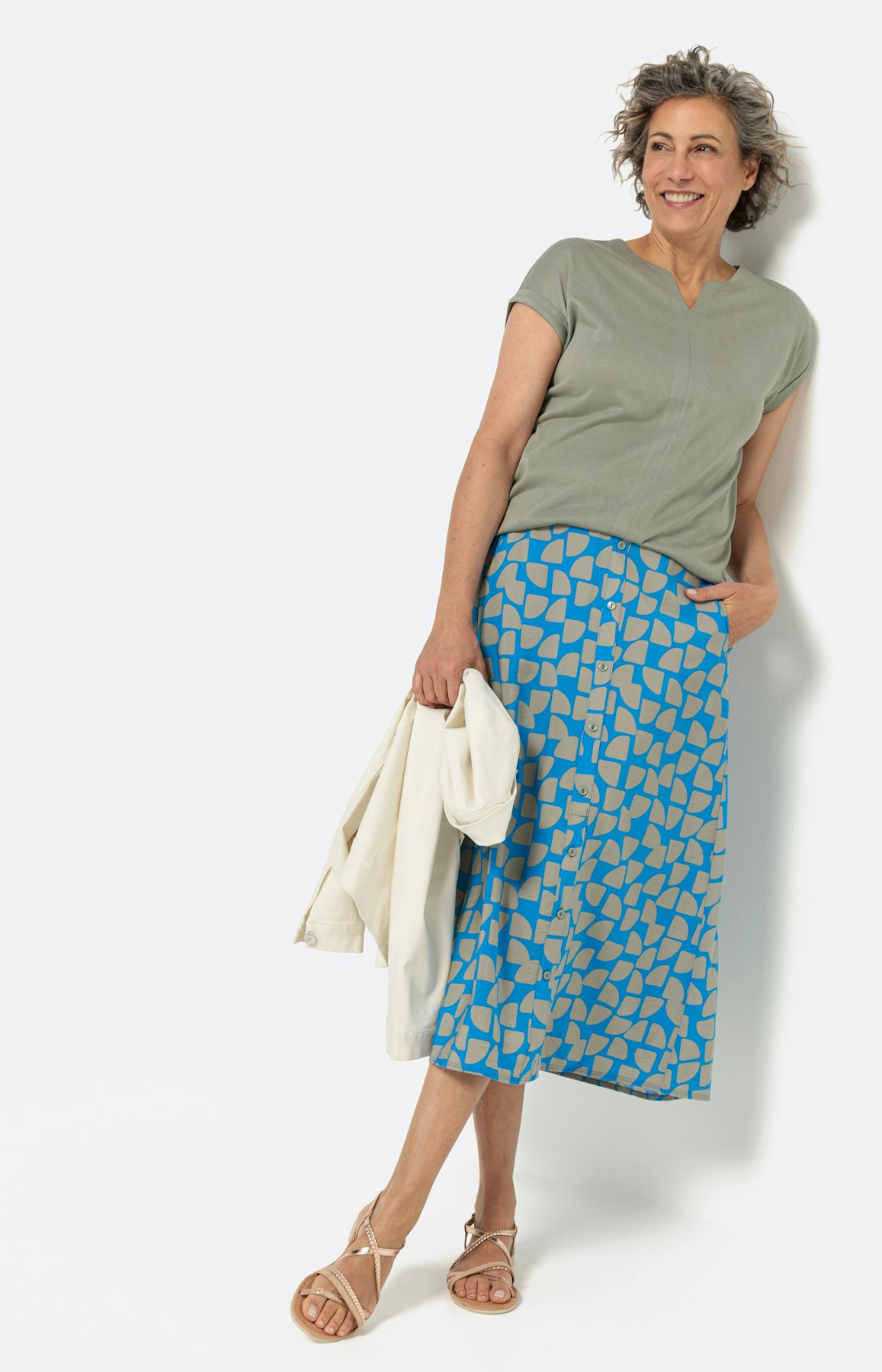 Rock mit Print, Set, türkis khaki